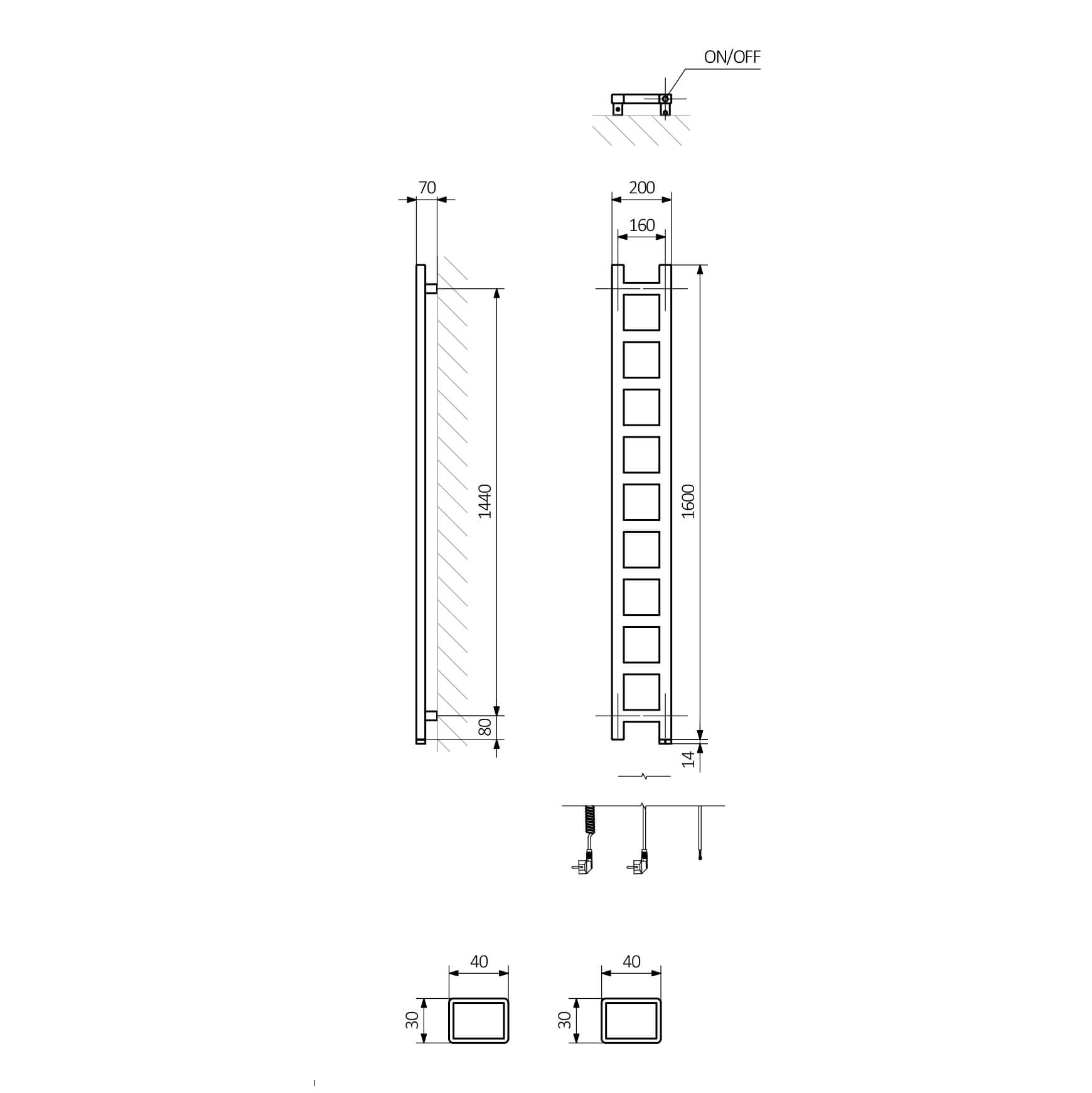 Terma Easy One Electric Heated Towel Rail with Heating Element - Sparkling Gravel - 3 Sizes
