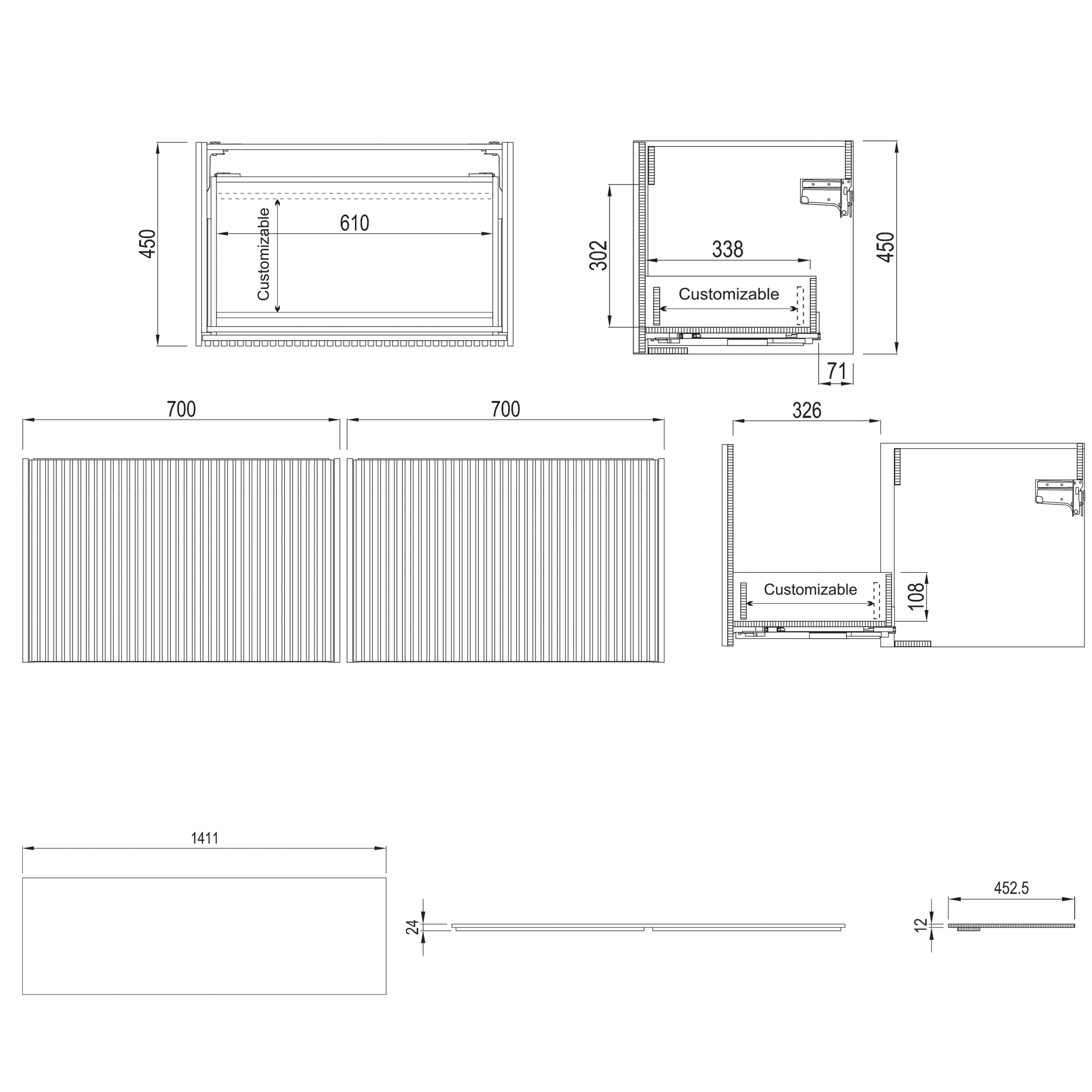 Crosswater Limit 1400mm Wall Hung Double Slatted Drawer Vanity Unit and Countertop Options
