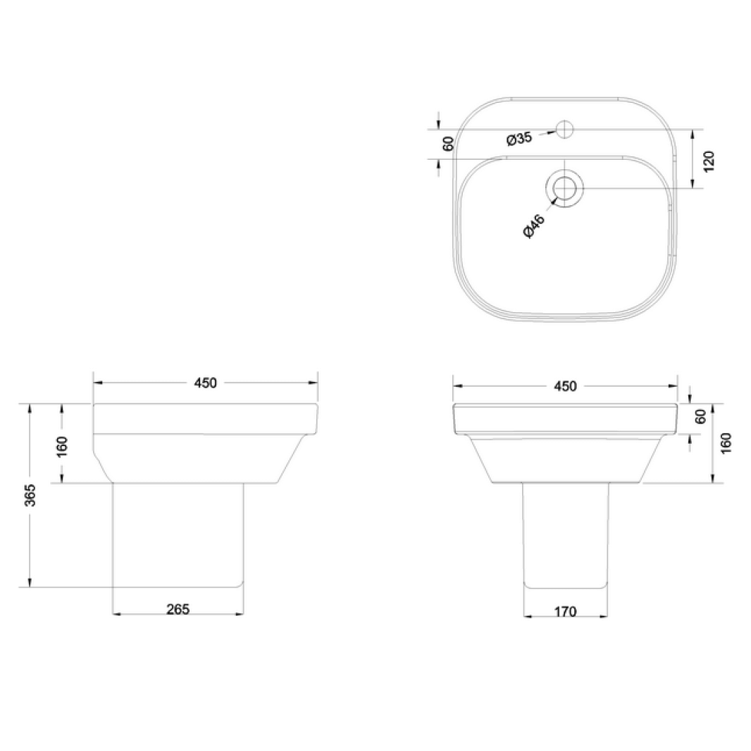 Britton Bathrooms Curve2 450mm Basin with Semi-Pedestal