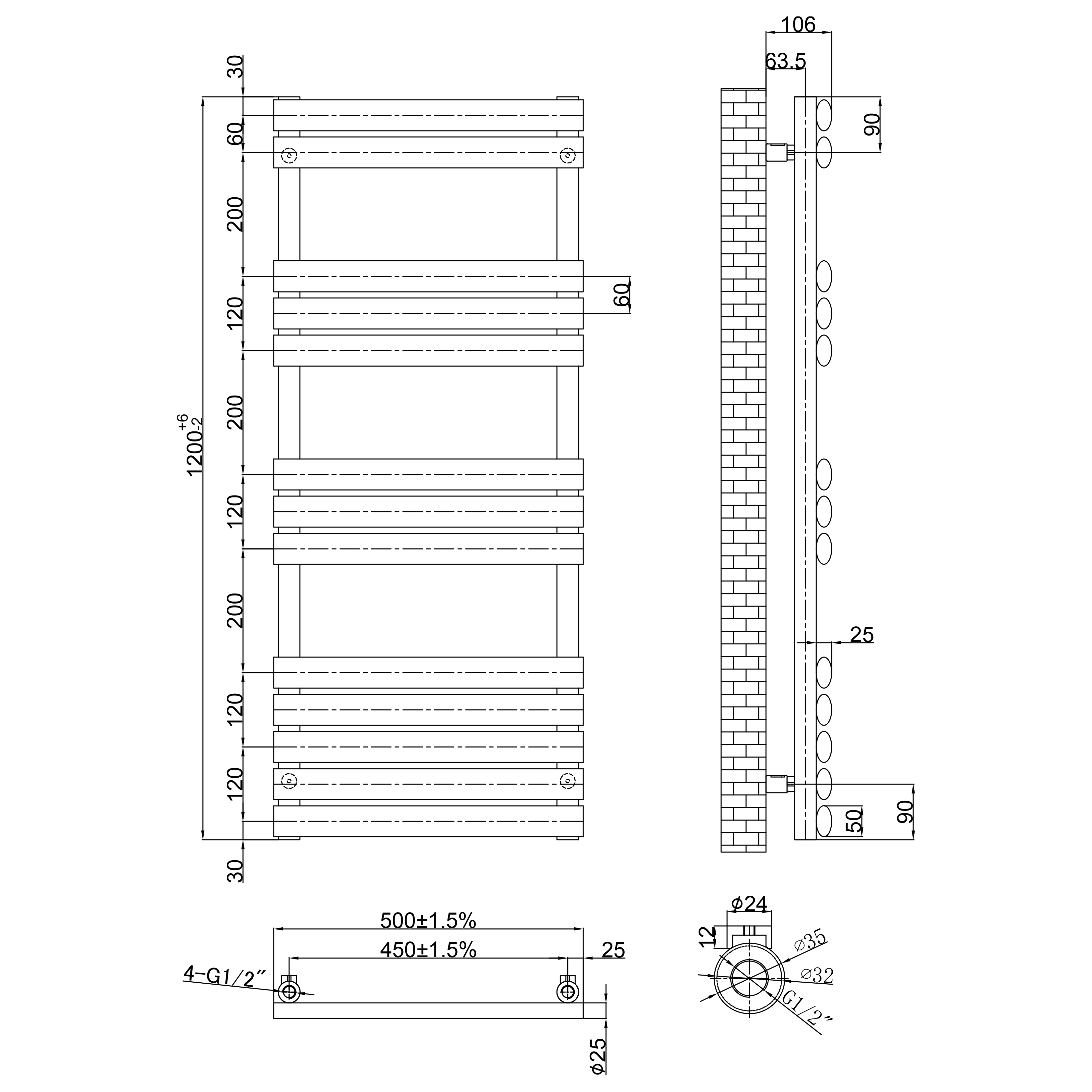 Toasty Eden Brushed Nickel Heated Towel Rail