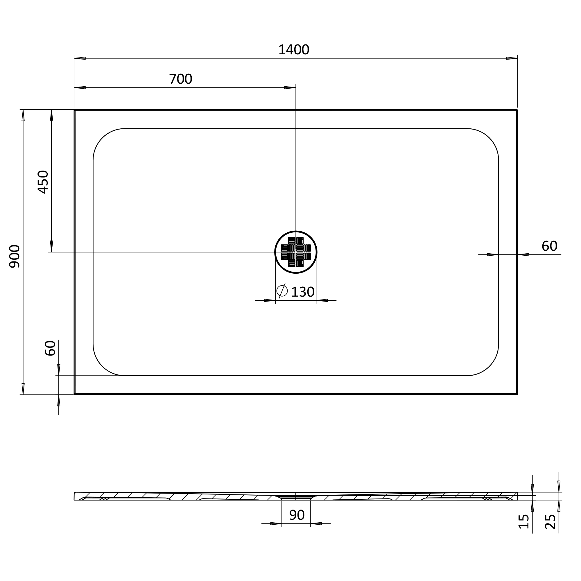 Crosswater Creo 25mm Dolomite Stone Resin Rectangular Shower Tray with Central Waste Position