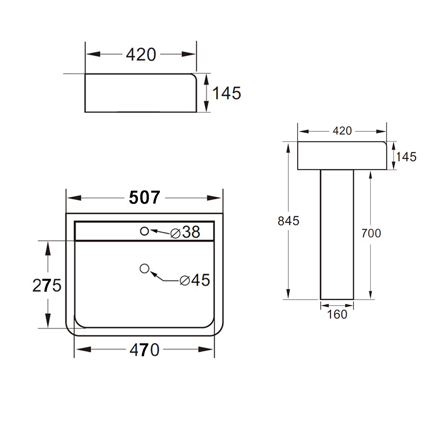 Harbour Unity 500mm Basin & Full Pedestal
