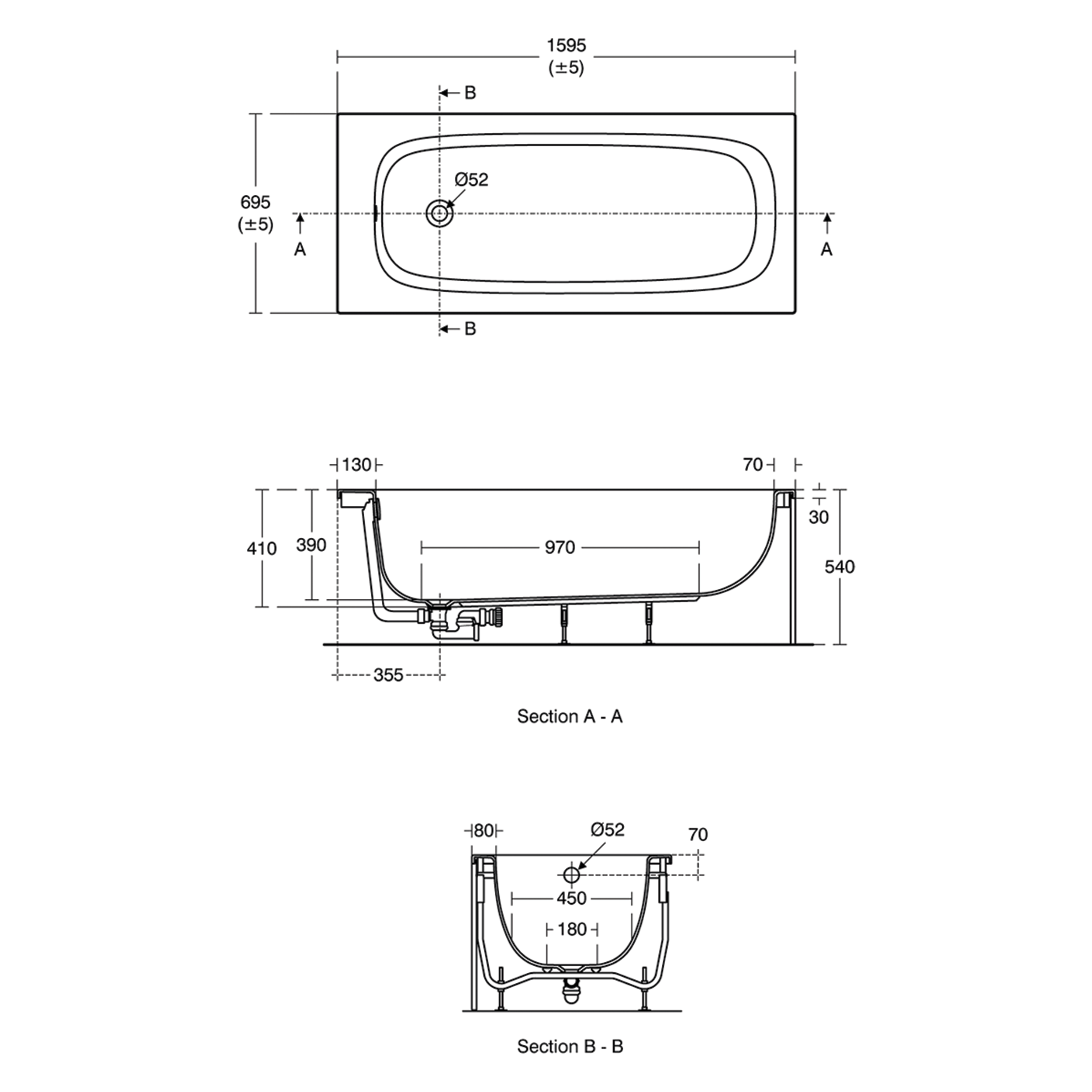 Ideal Standard i.life Straight Single Ended Bath - 1500, 1600 & 1700mm