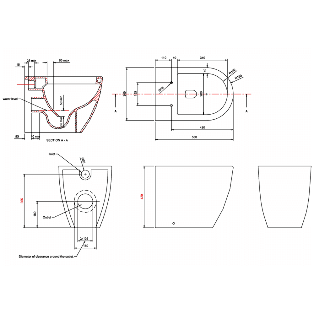 Britton Bathrooms Milan Rimless Back to Wall Toilet & Soft Close Seat
