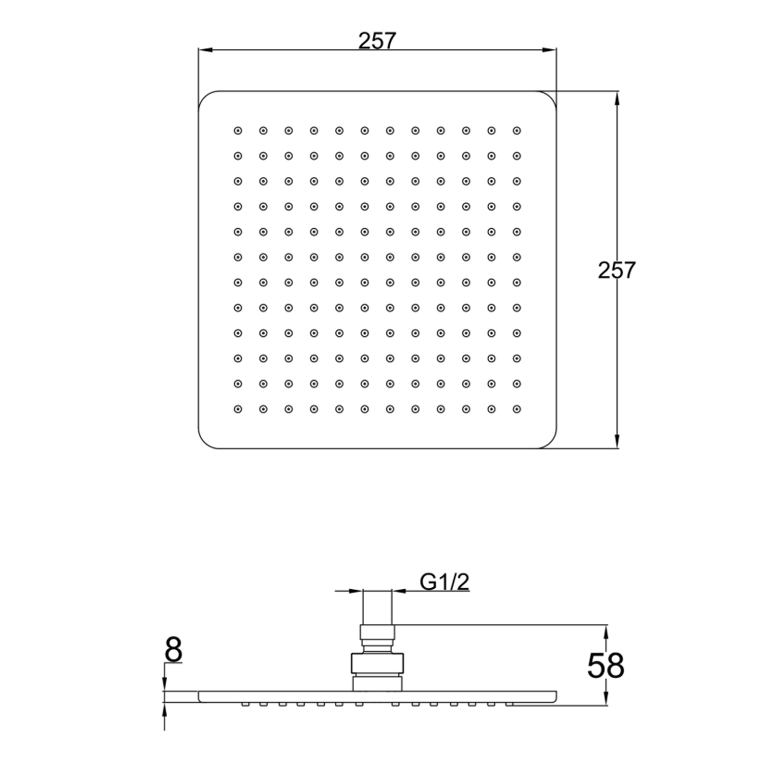HIX Fixed 250mm Square Shower Head