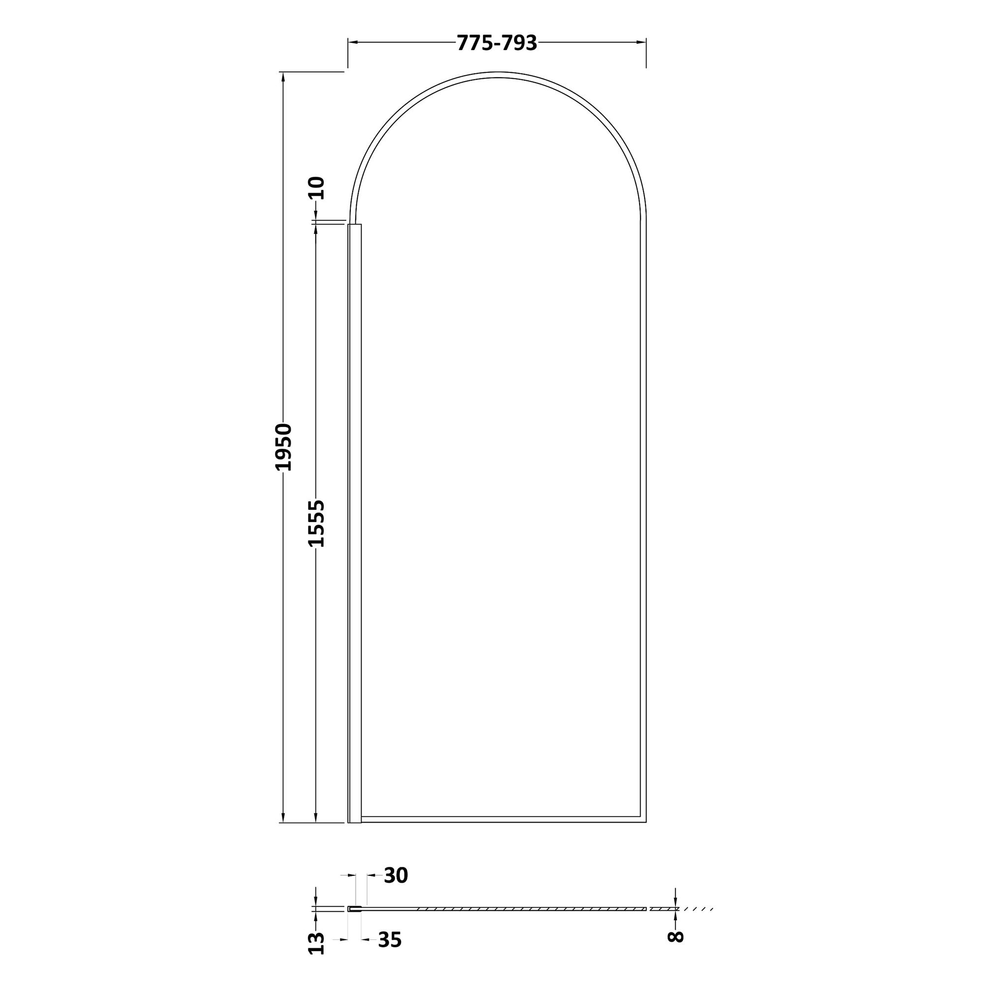 Harbour Contour Arched Matt Black 8mm Glass Screen for Wetrooms & Walk In Showers