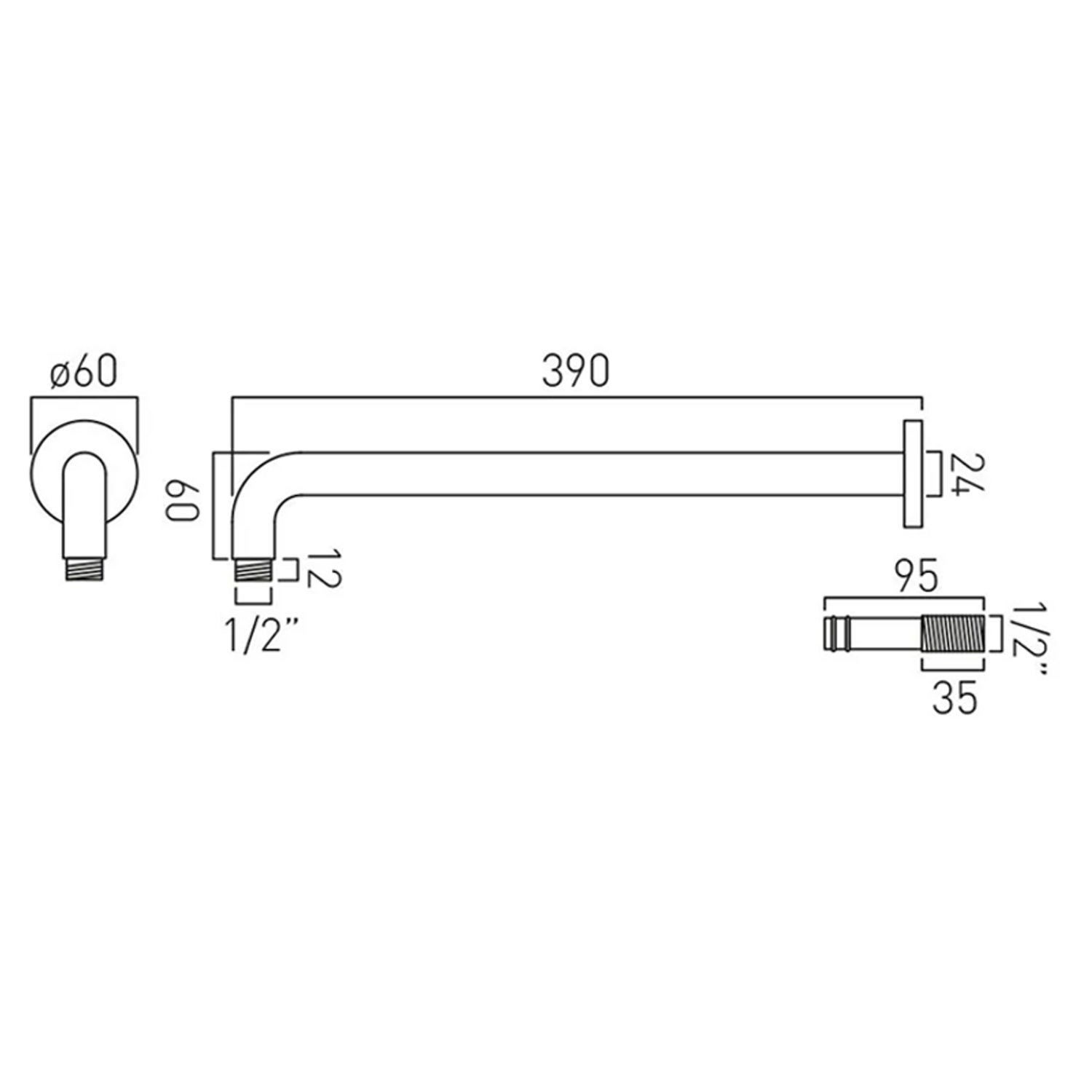Vado Individual Easy Fit Wall Mounted Round Shower Arm