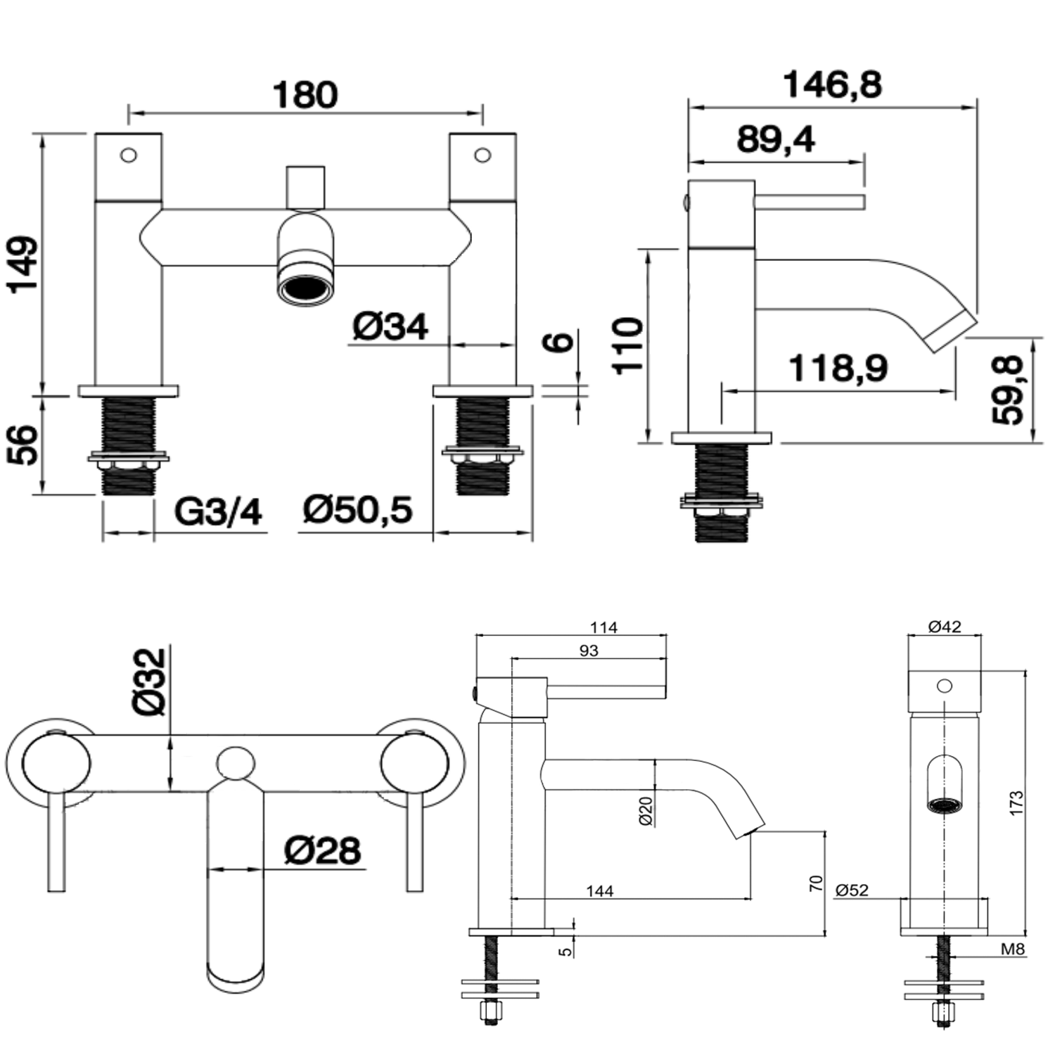 Harbour Clarity Chrome Basin Mixer Tap and Deck Mounted Bath Mixer Tap