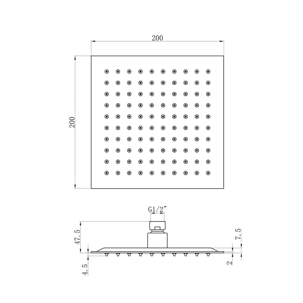 Harbour Status Matt Black Stainless Steel Square Shower Head - 200mm