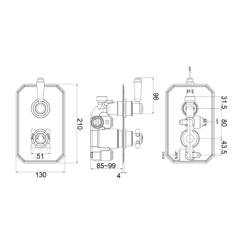 Butler & Rose Victoria Traditional 1 Outlet Concealed Thermostatic Shower Valve