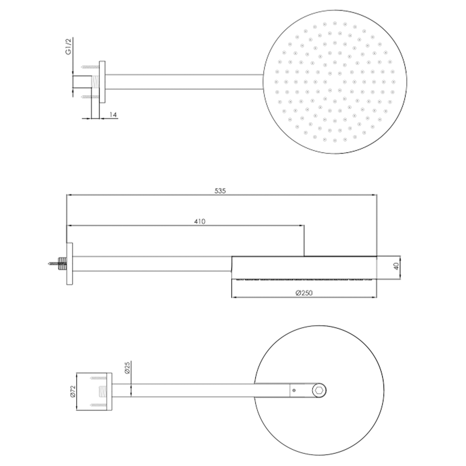 VOS Round Shower Head with Shower Arm - Brushed Bronze
