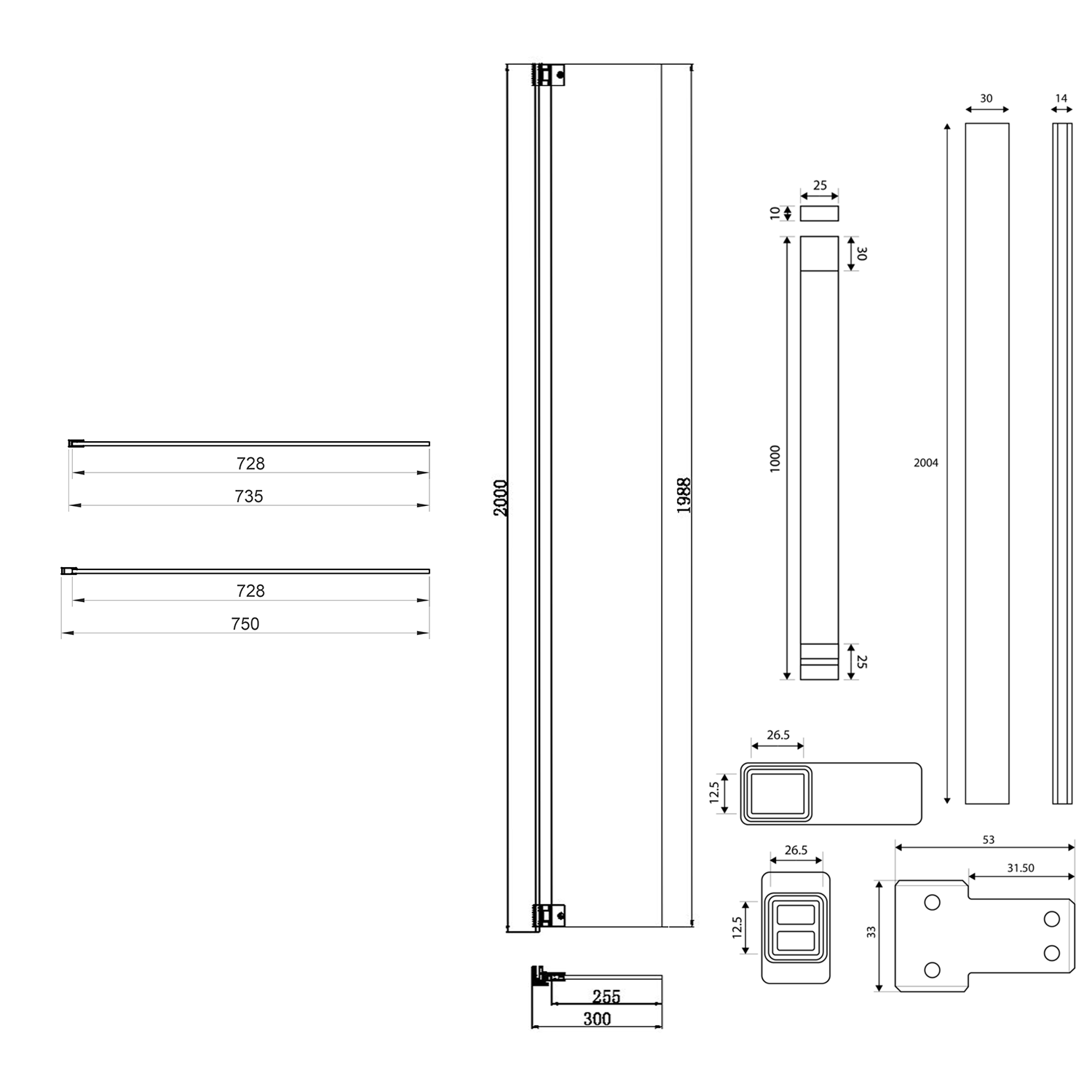 Harbour i8 Brushed Nickel Easy Clean 8mm Walk In Shower Panel & Flipper Panel