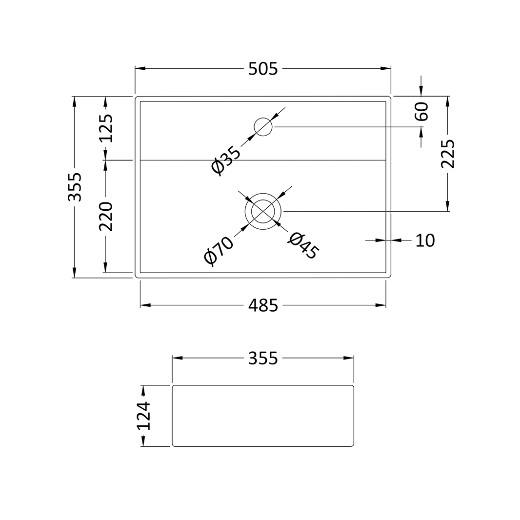 Hudson Reed 505mm Rectangular 1 Tap Hole Countertop Basin
