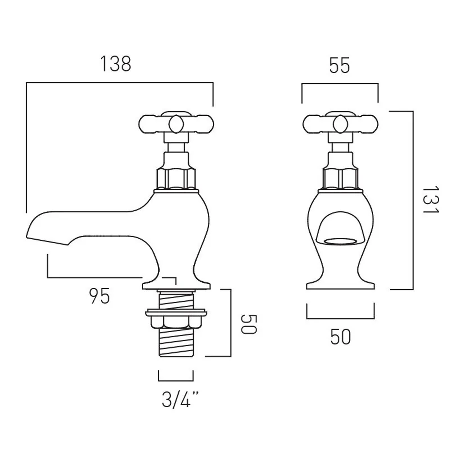 Booth & Co Axbridge Traditional Crosshead Bath Pillar Taps