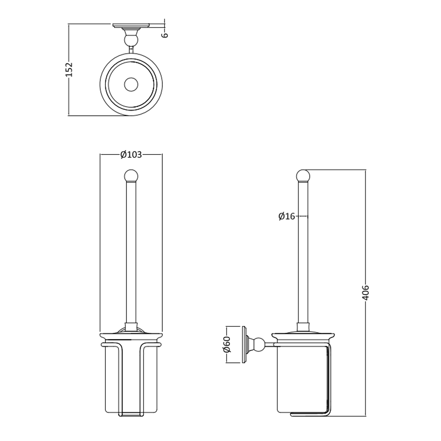 Burlington Wall Mounted Toilet Brush And Holder - Chrome