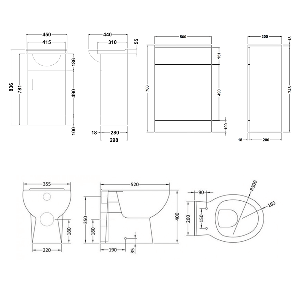 Vellamo Alpine 950mm 1 Door Combination Basin & Toilet Suite - Gloss White