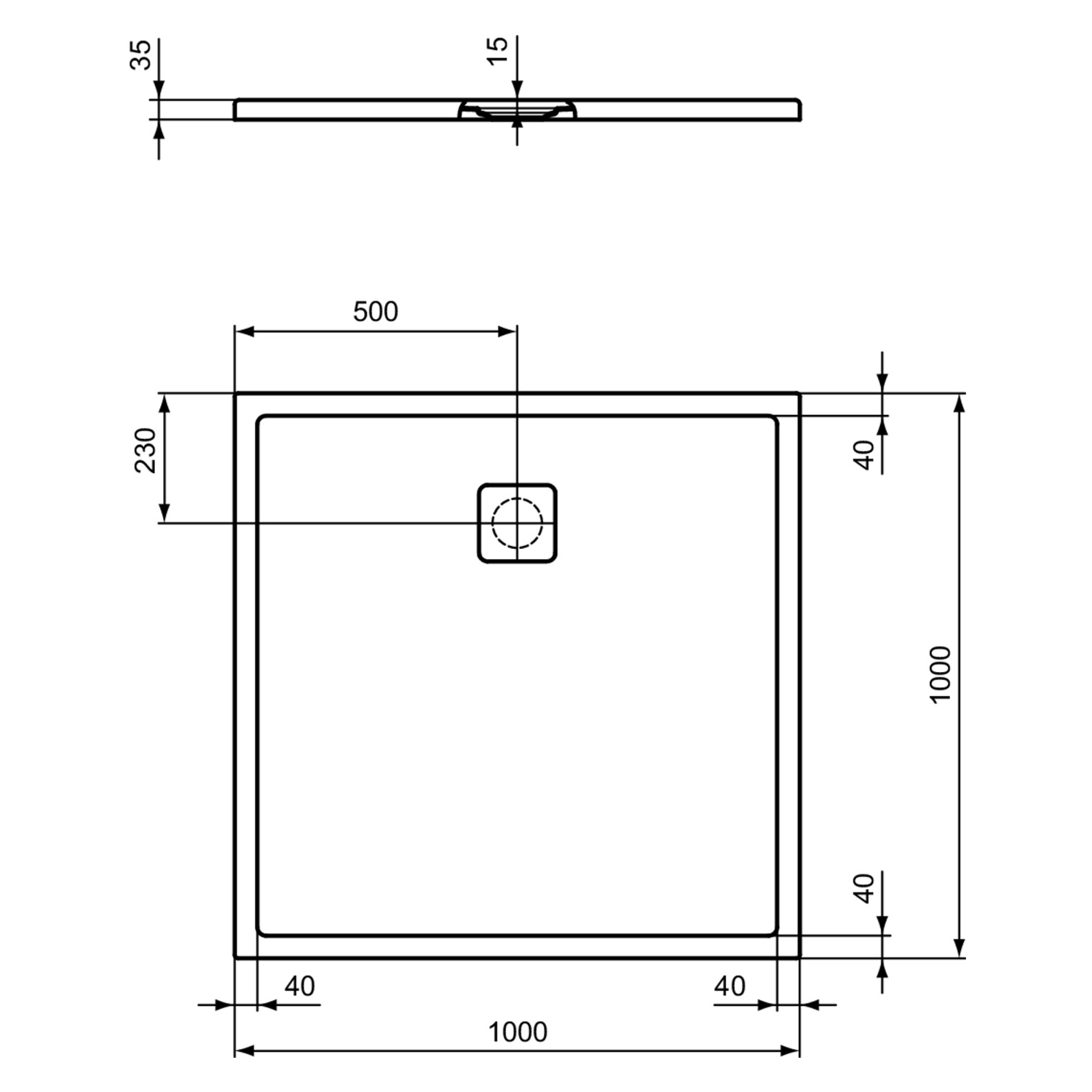 Ideal Standard Ultra Flat Evo Square Anti-Slip Acrylic Shower Tray with Offset Waste - 4 Sizes
