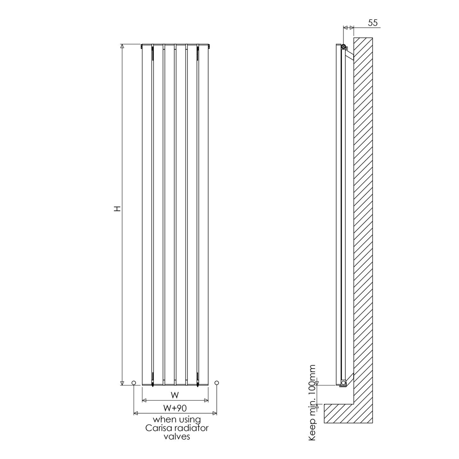 Carisa Tallis Oval Single Panel Vertical Aluminium Radiator