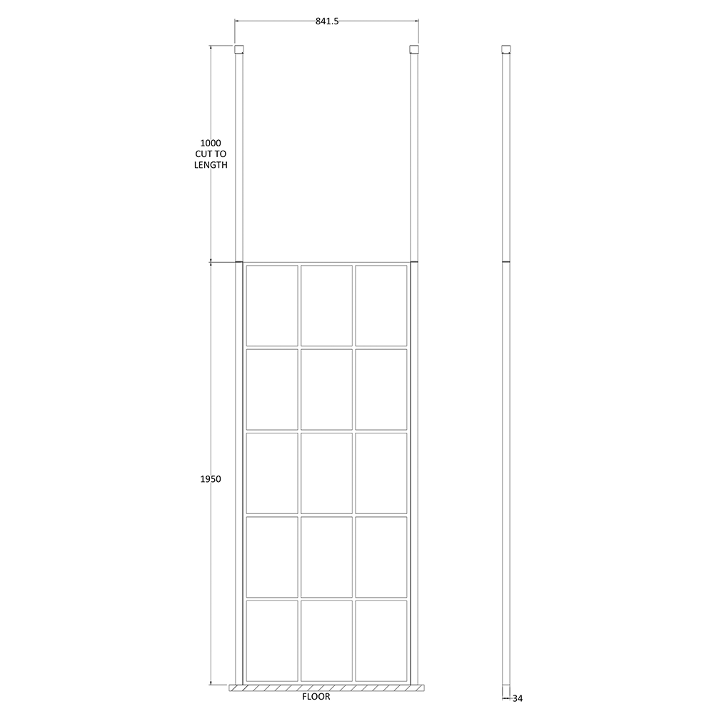 Vellamo City 8mm Easy Clean Matt Black Framed Freestanding Walk In Panel & Ceiling Posts
