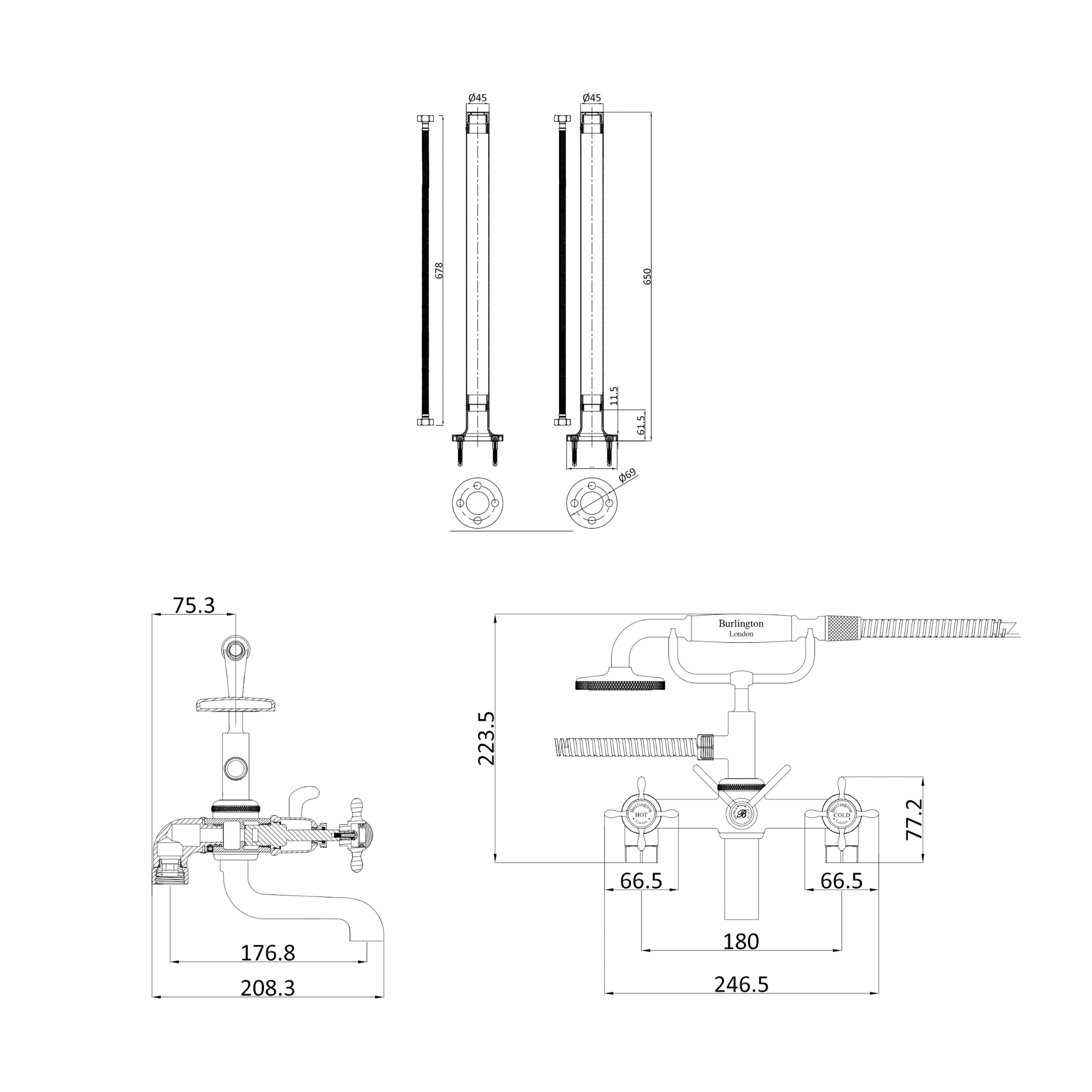 Burlington Guild Freestanding Bath Shower Mixer with Shower Kit