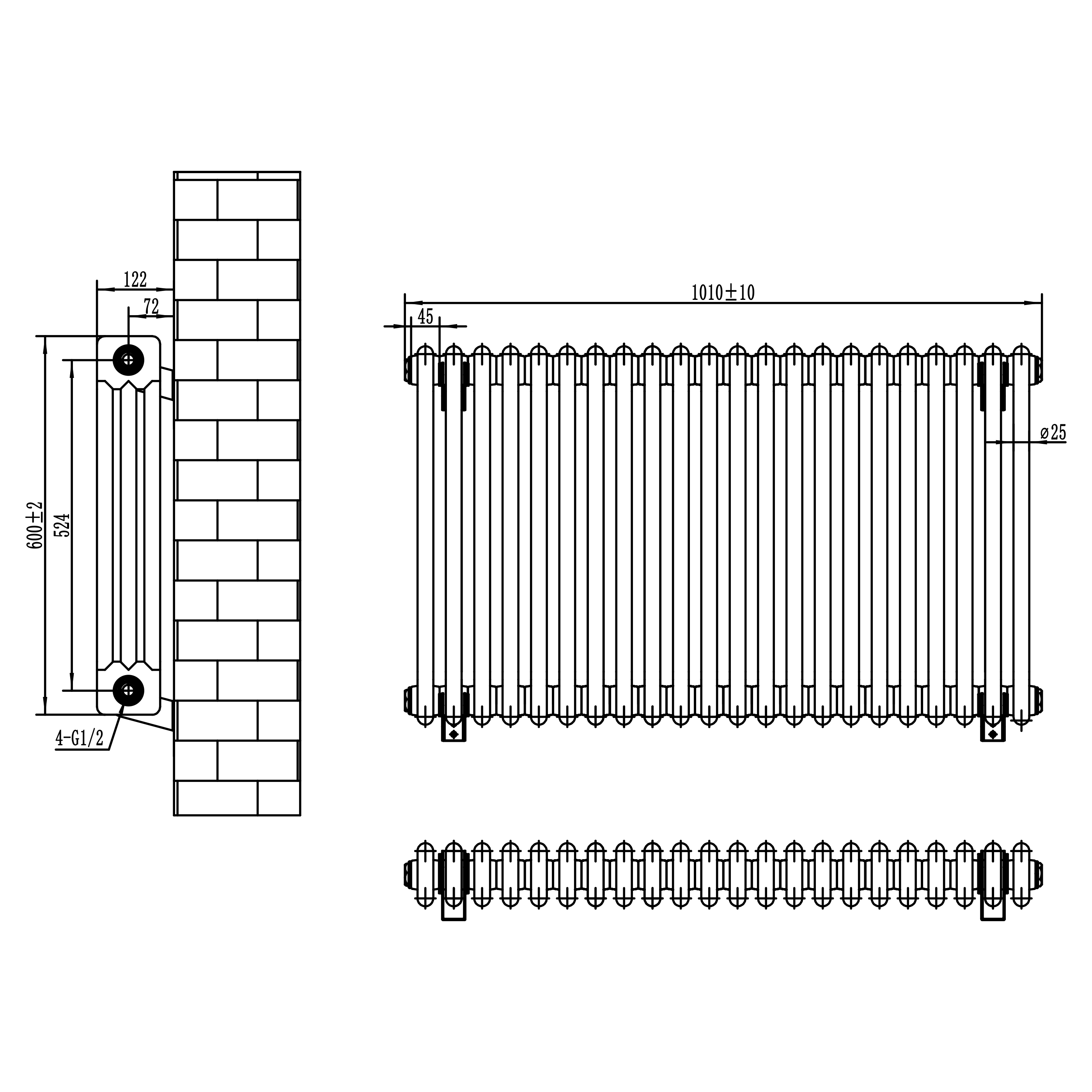 Toasty Ardleigh White Horizontal Column Radiator
