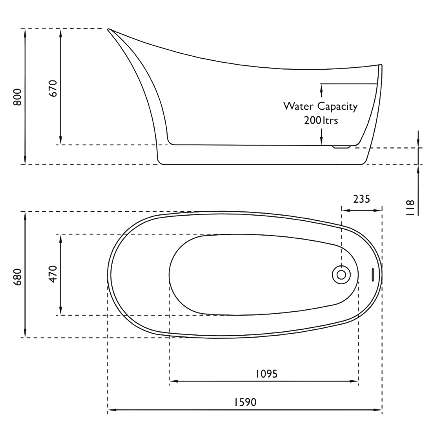 Vincent Alexander Portobello White Freestanding Bath - 1590 x 680mm