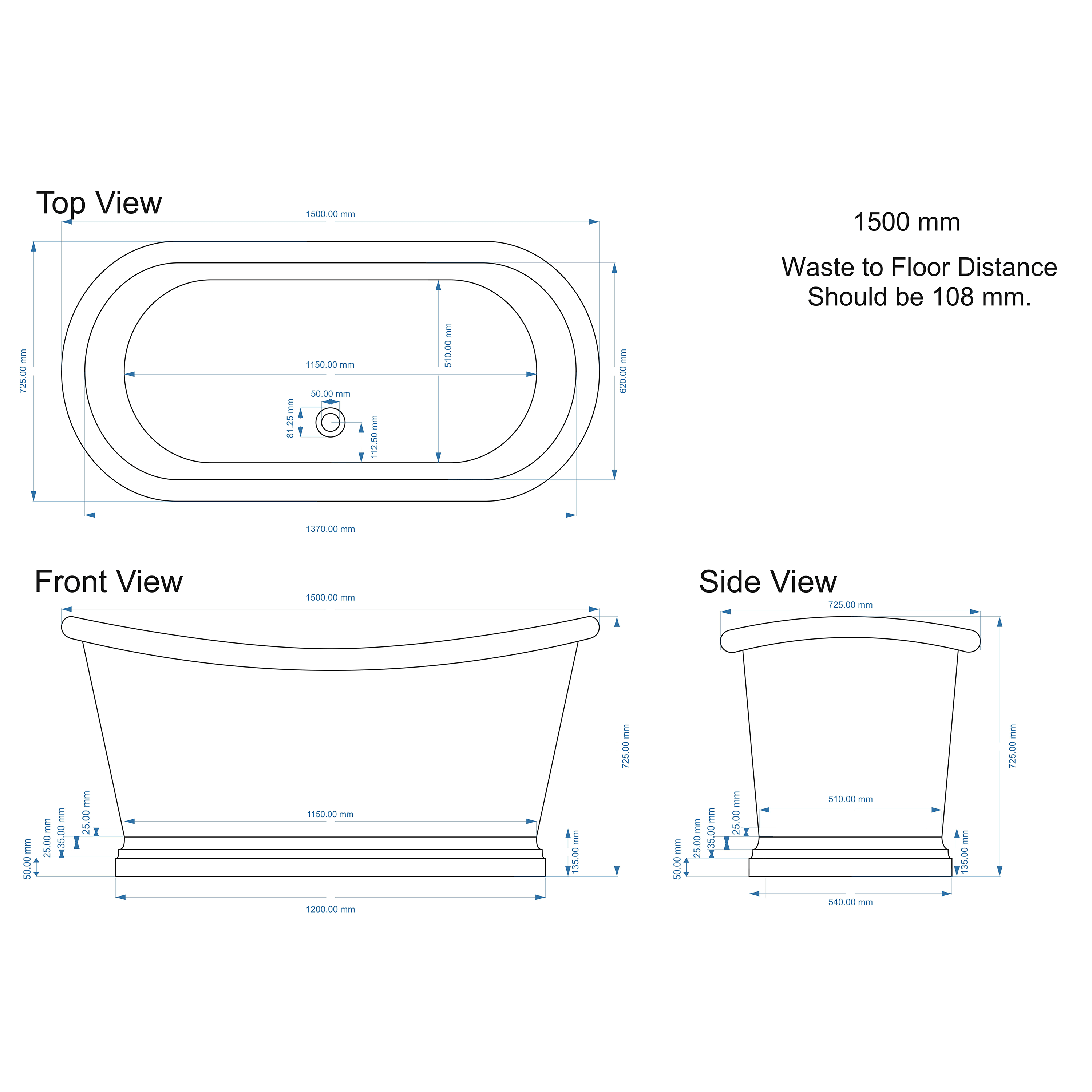 BC Designs Classic Roll Top Copper Boat Bath - 1500 x 725mm & 1700 x 725mm