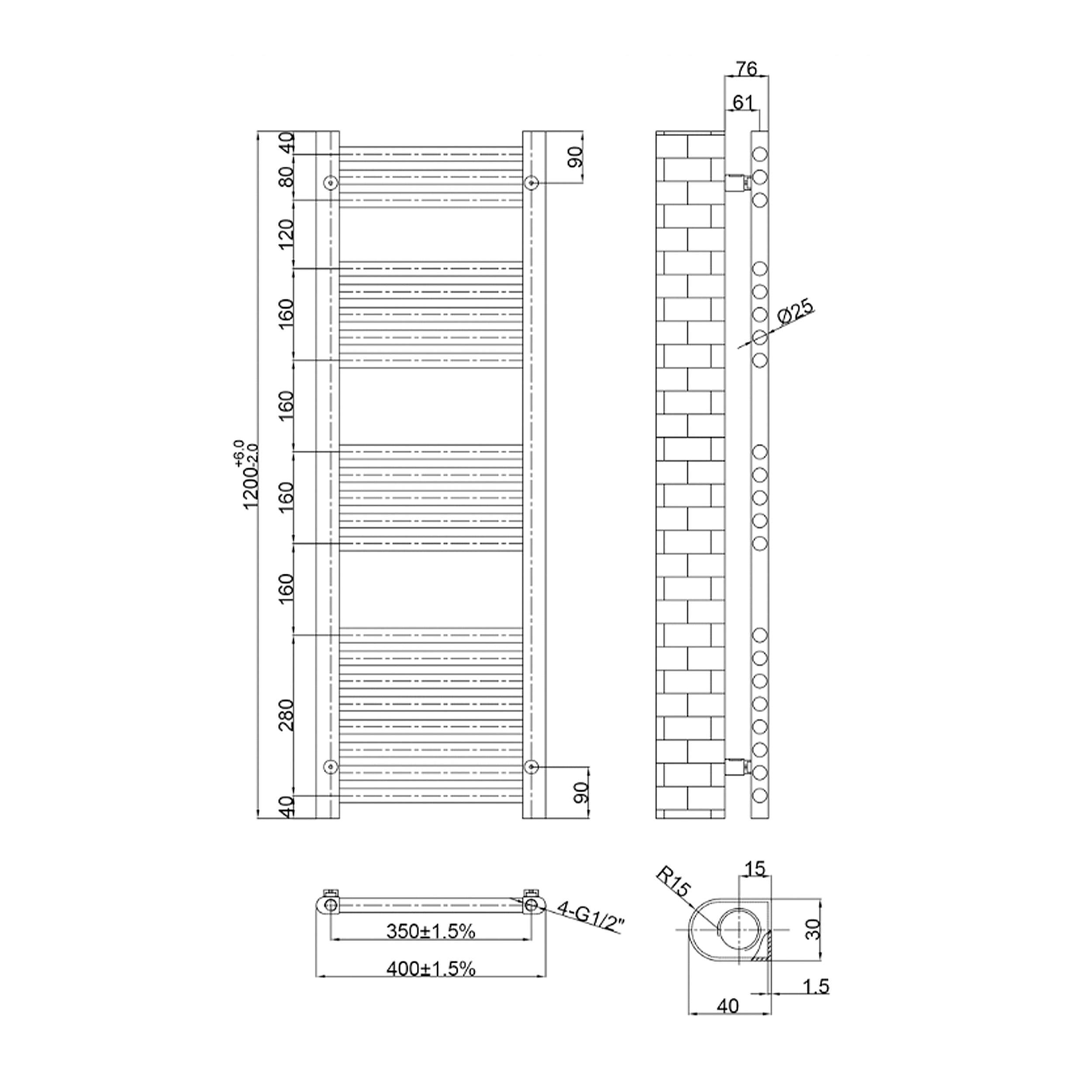 VOS 25mm Bars Ladder Heated Towel Rail