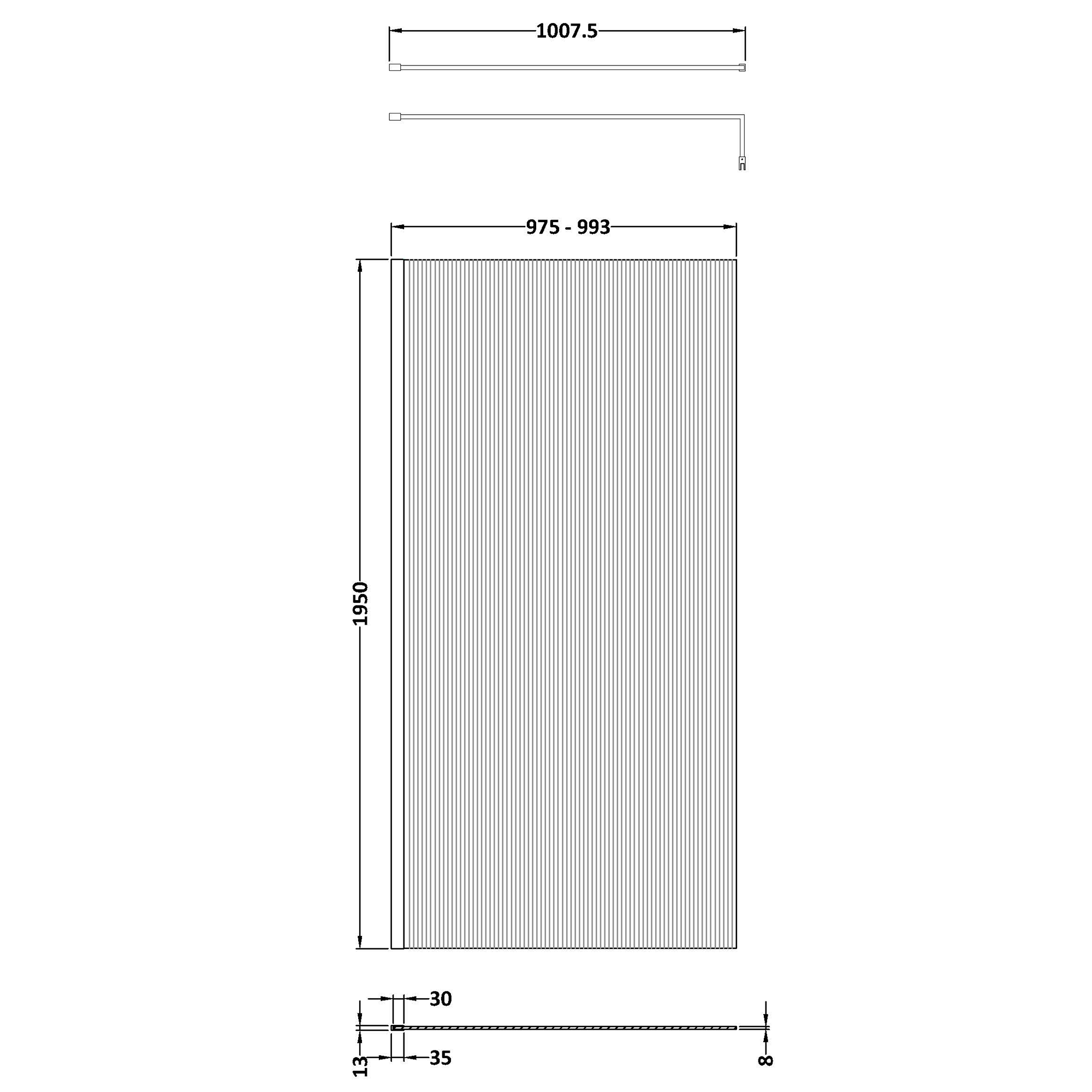 Harbour Contour 8mm Fluted Matt Black Glass Screen for Walk in Shower & Wetrooms