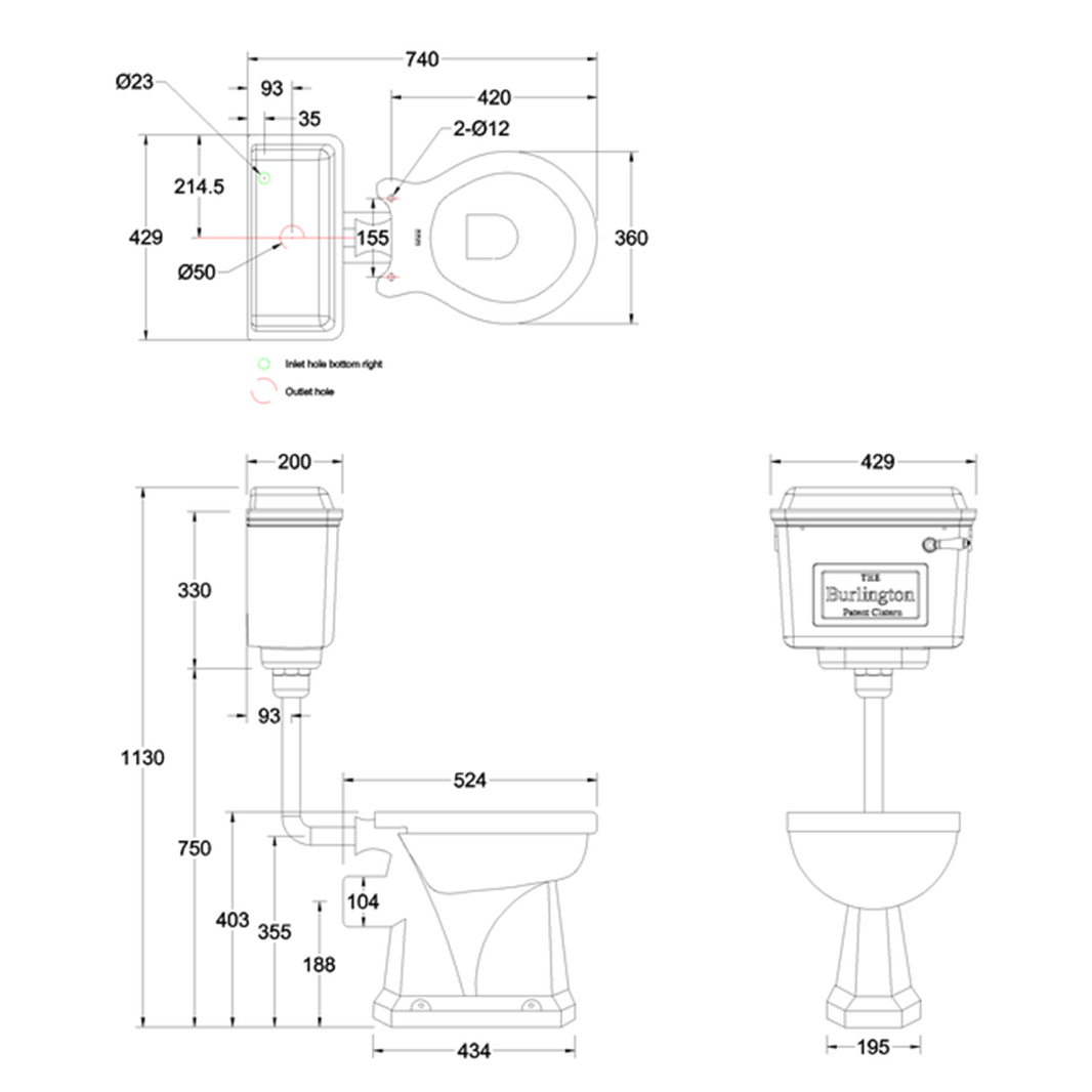 Burlington Low Level Toilet with Chrome Cistern (Excluding Seat)