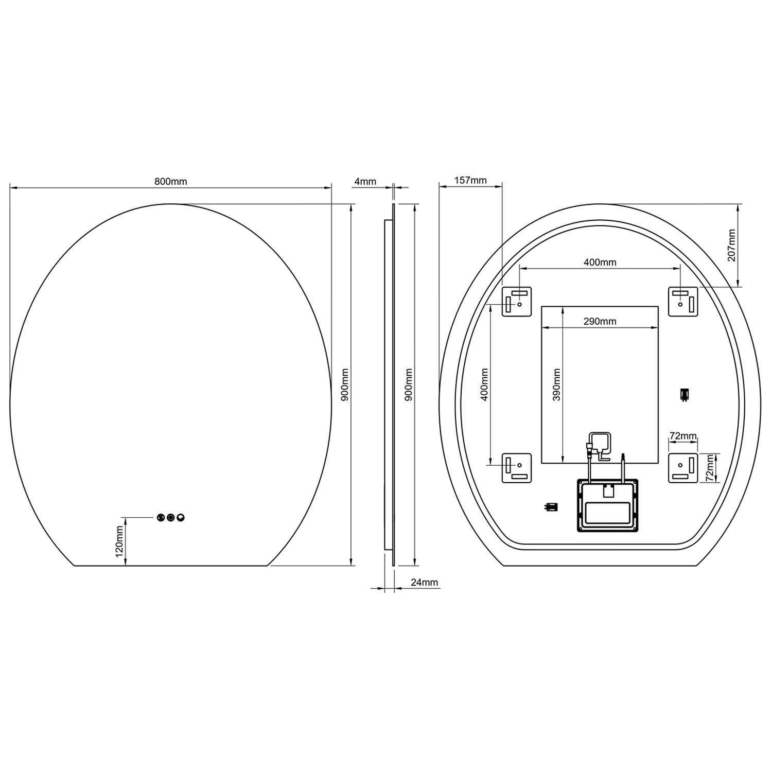 Origins Living Claris Oval Cut LED Illuminated Mirror with Demister Pad & Colour Change Lights - 800 x 900mm