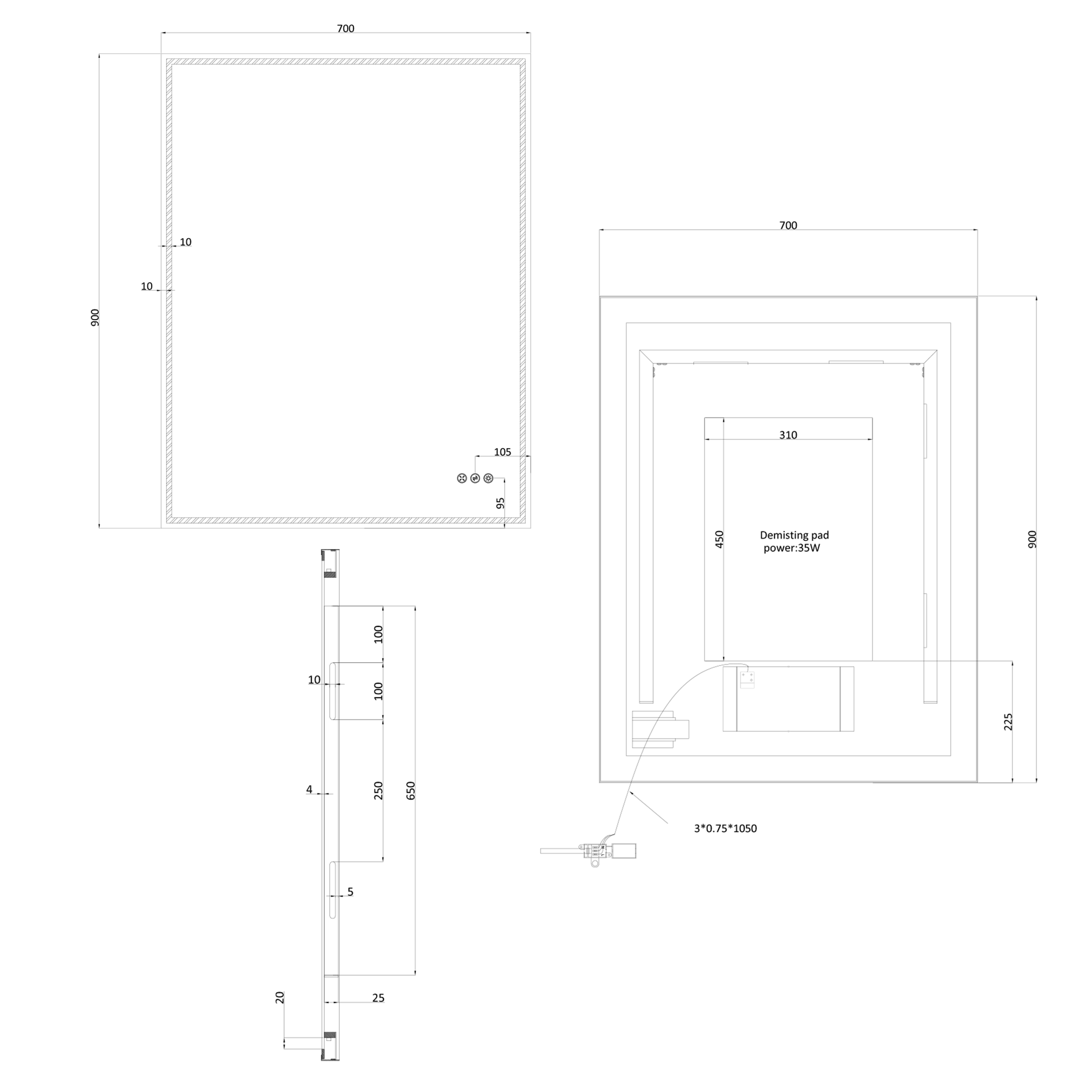 Crosswater MPRO Framed LED Illuminated Steam Free Mirror & Colour Change Lights
