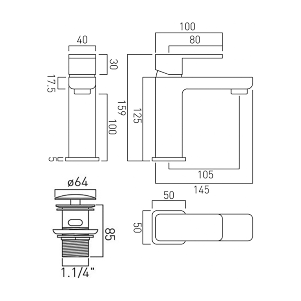 Vado Phase Mono Basin Mixer Tap