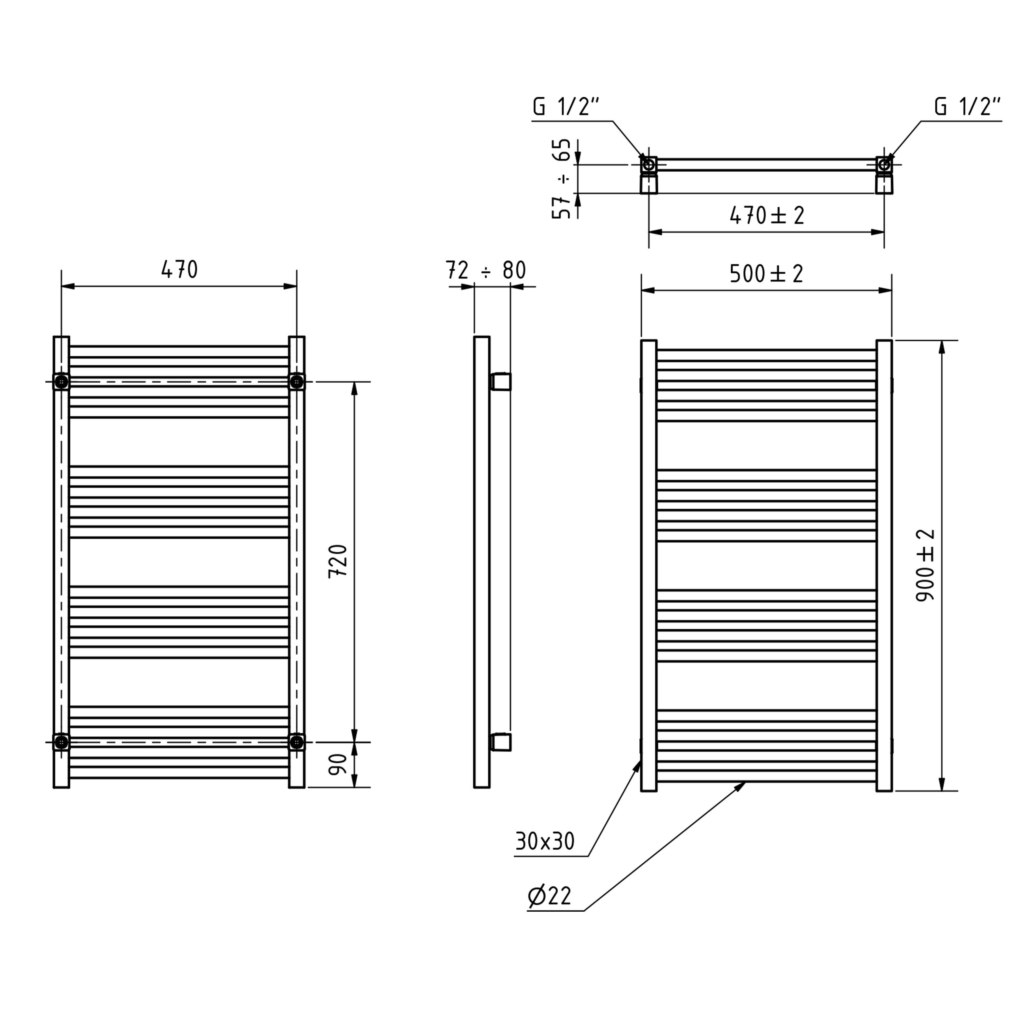 Terma Fiona Electric Heated Towel Rail with SIM Heating Element