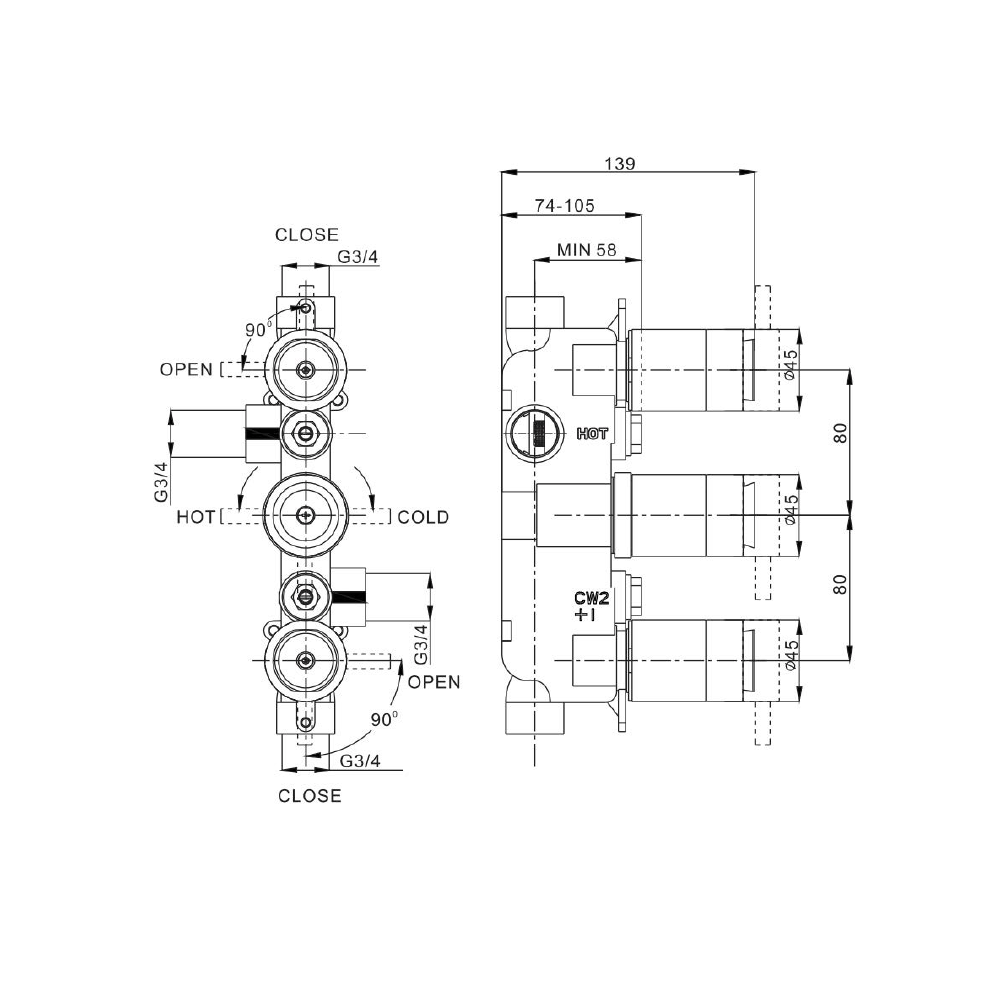 Crosswater MPRO 2 Outlet Concealed Thermostatic Shower Valve (3 Handles)