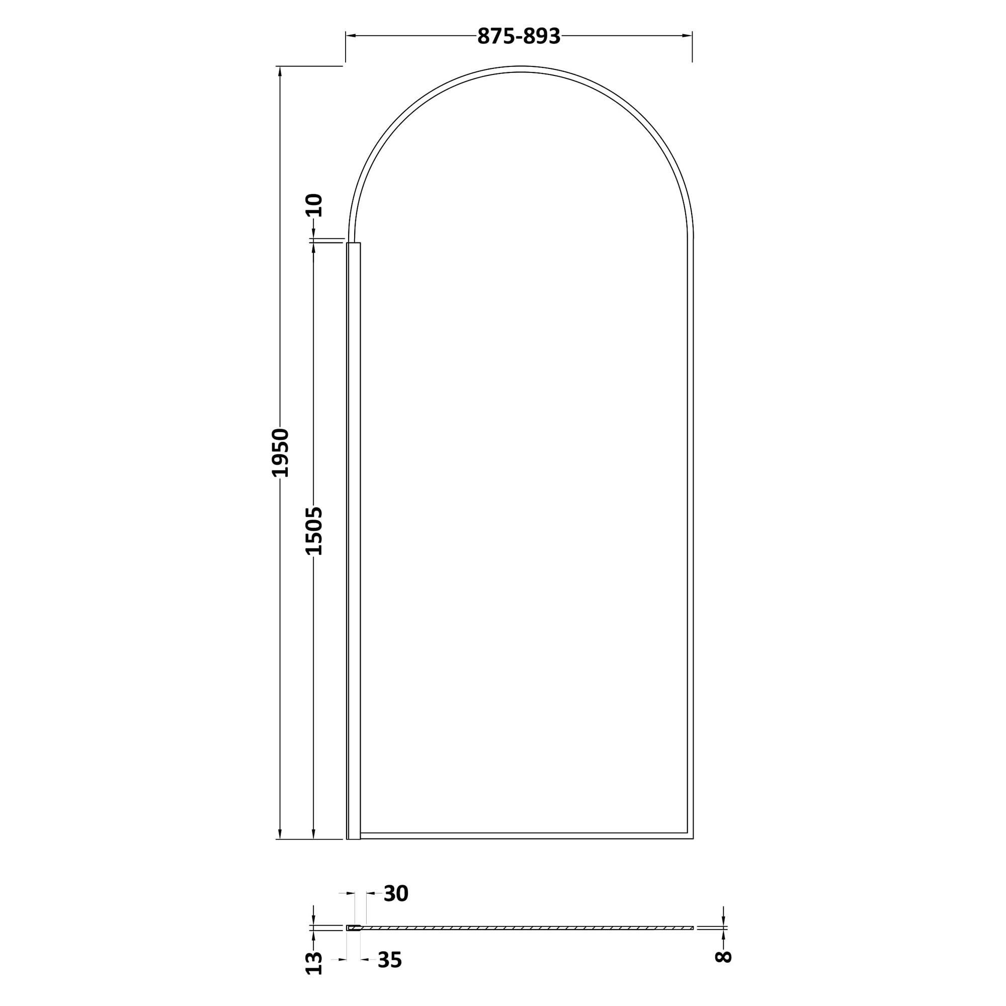 Harbour Contour Arched Matt Black 8mm Glass Screen for Wetrooms & Walk In Showers