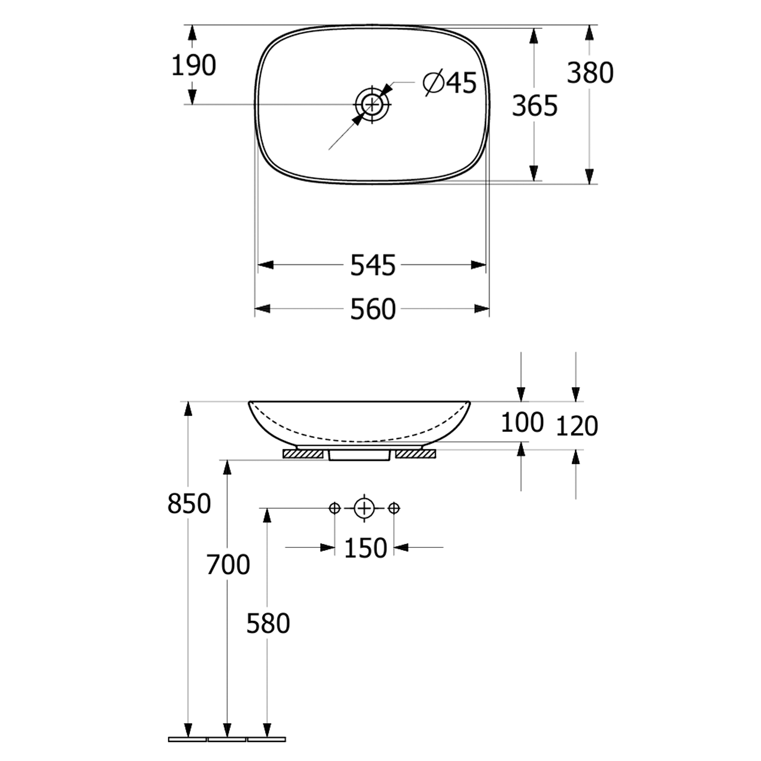 Villeroy & Boch Loop & Friends Curved Countertop Basin - 560 x 380mm