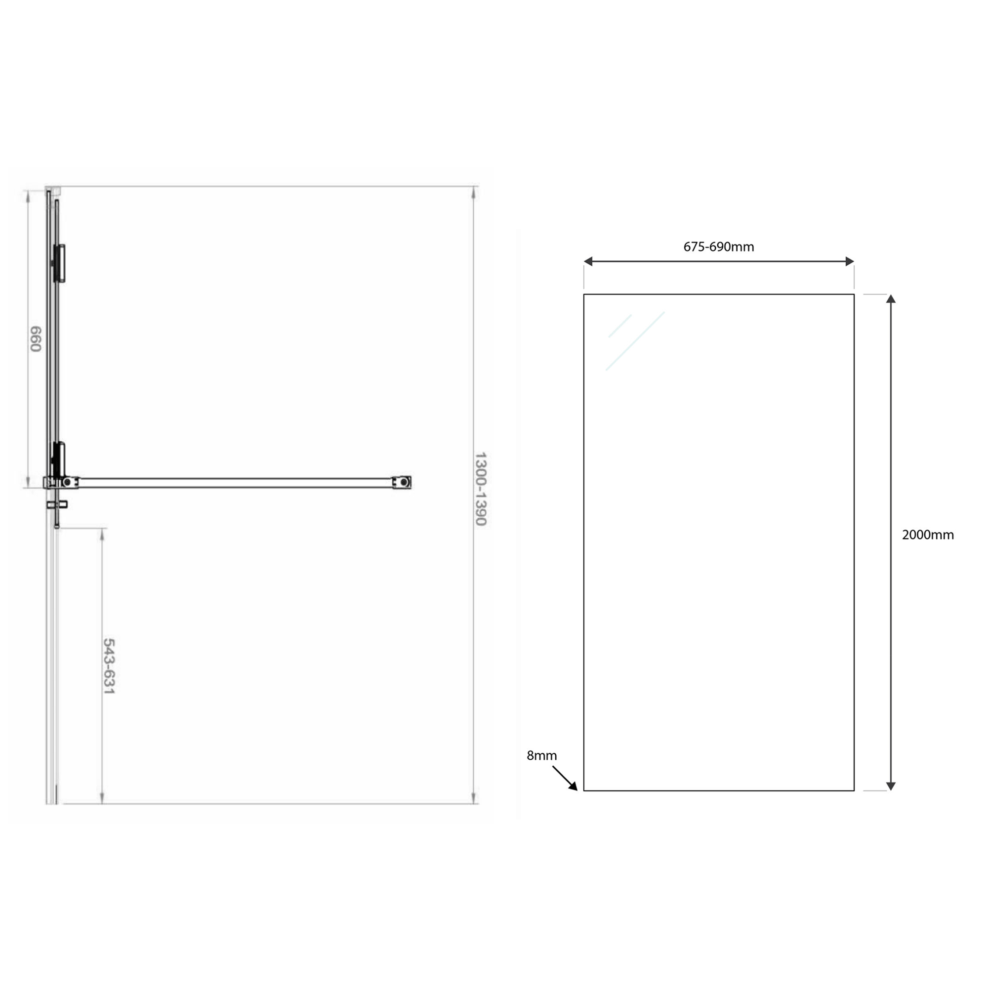 Harbour Momentum 8mm Easy Clean 2m Tall Sliding or Wetroom Shower Door & Optional Side Panel - Brushed Brass