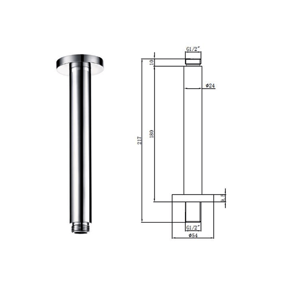 Drench Round Fixed Ceiling Shower Arm - 180mm
