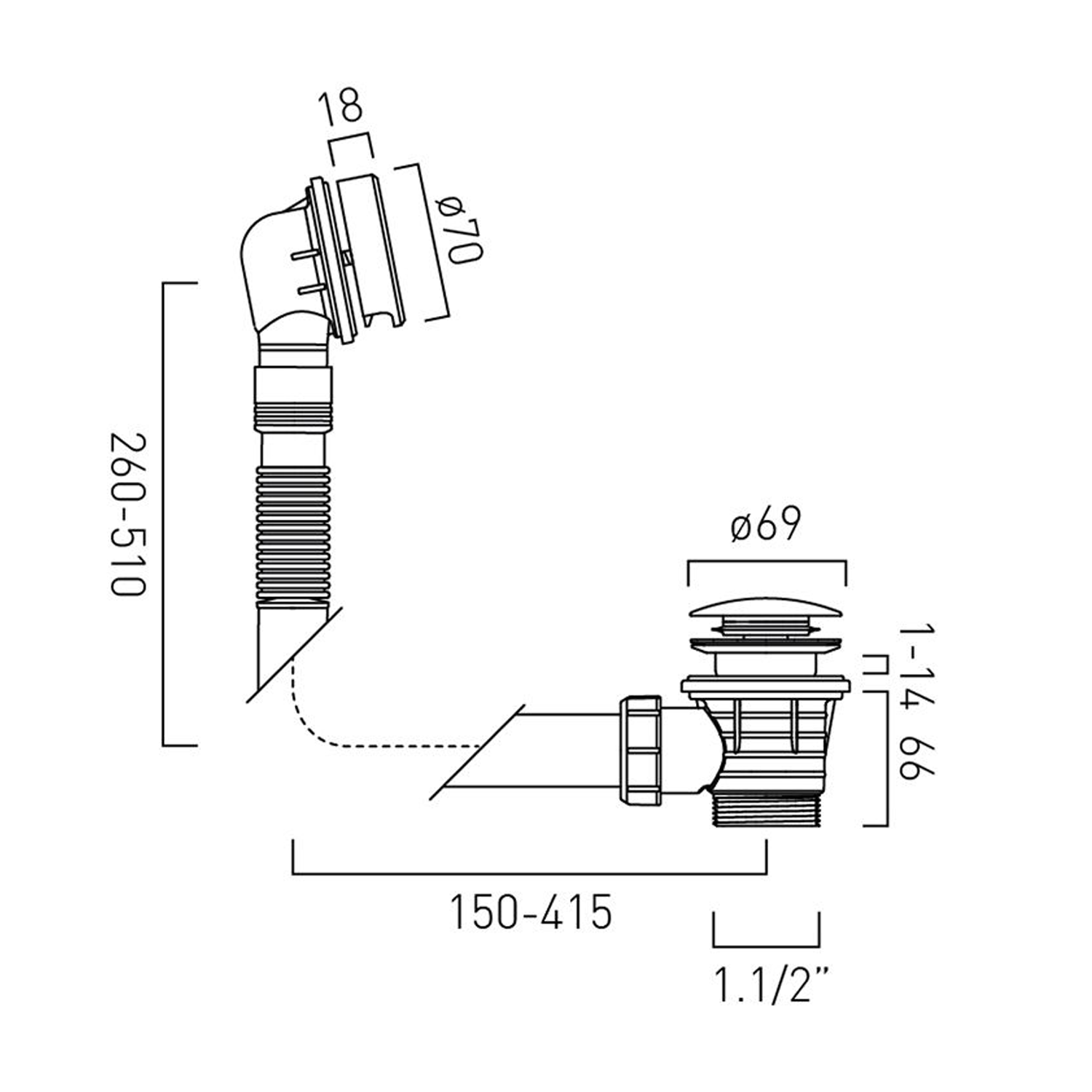 Vado Click Clack Bath Waste with Overflow