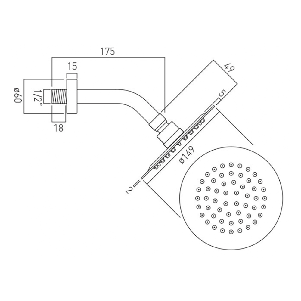 Vado Aquablade Round Fixed Shower Head with Arm