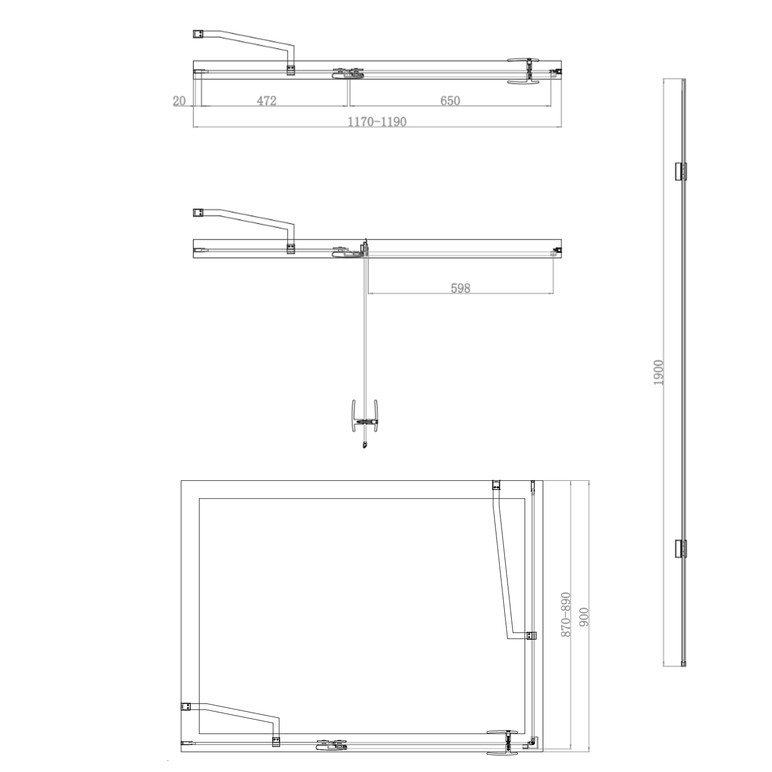 Harbour Clarity 6mm Frameless Matt Black Hinged Shower Door with Inline Panel and Optional Side Panel