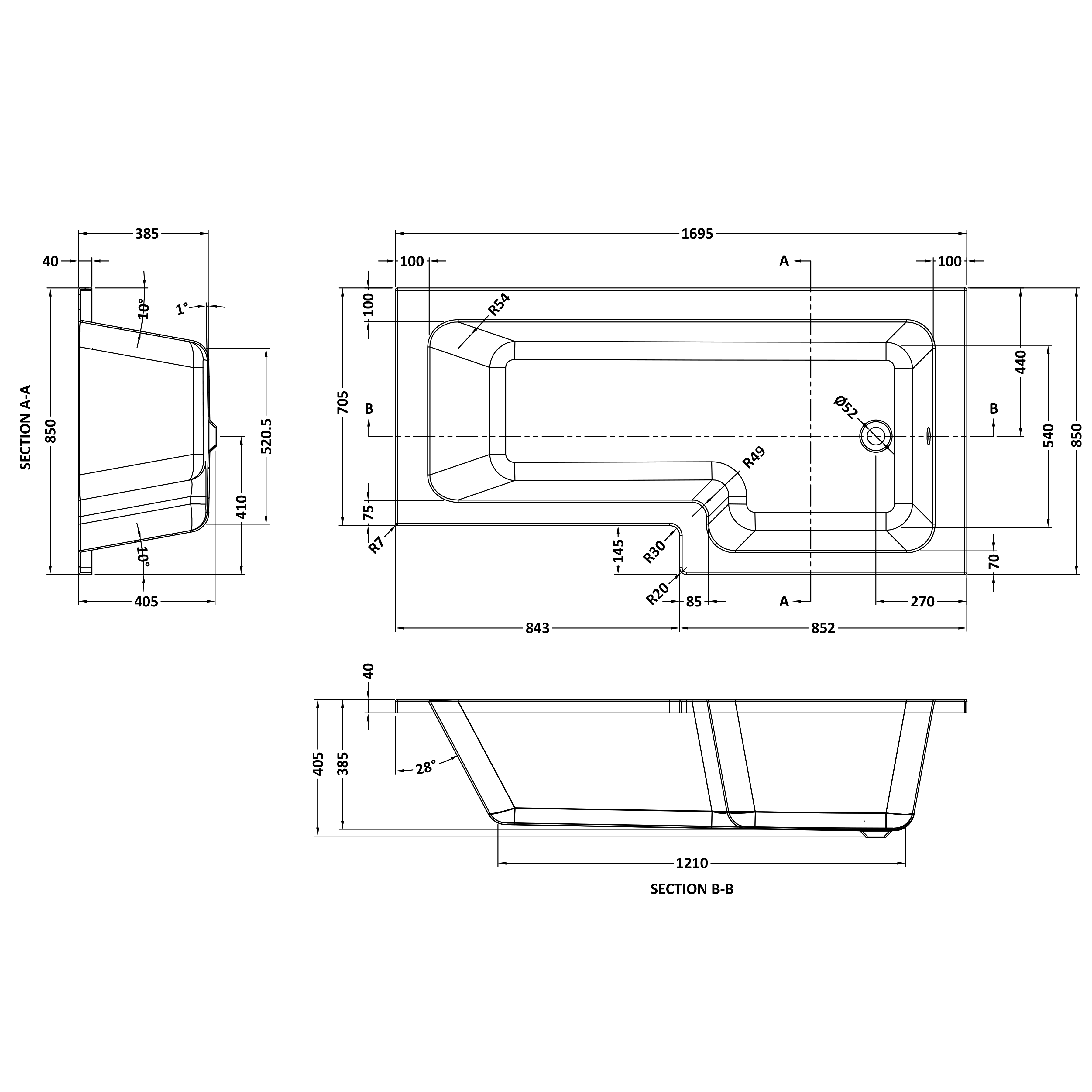 Drench L Shaped Shower Bath & Optional Panel - 1700mm