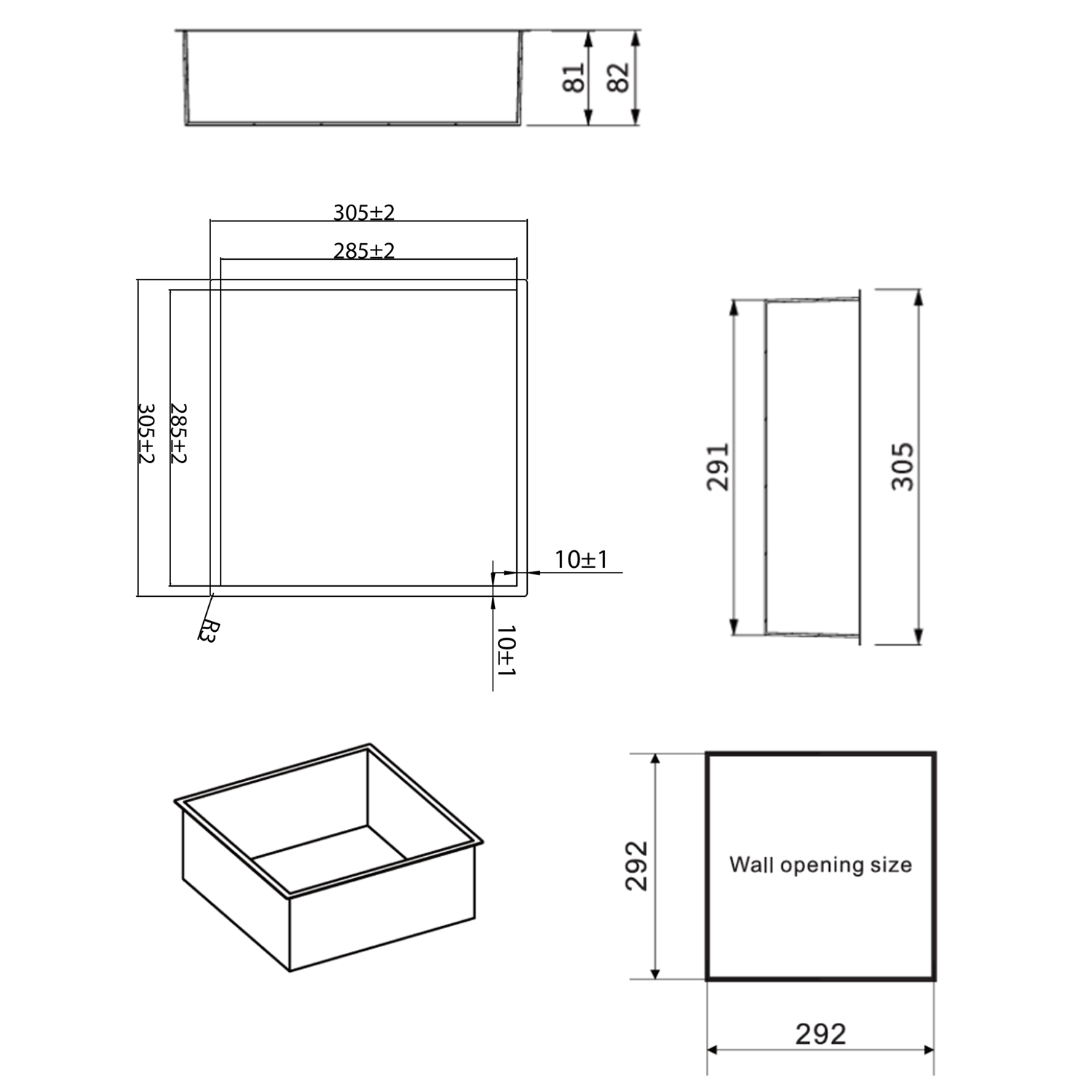 Crosswater Inset Shower Niche 305 x 305mm