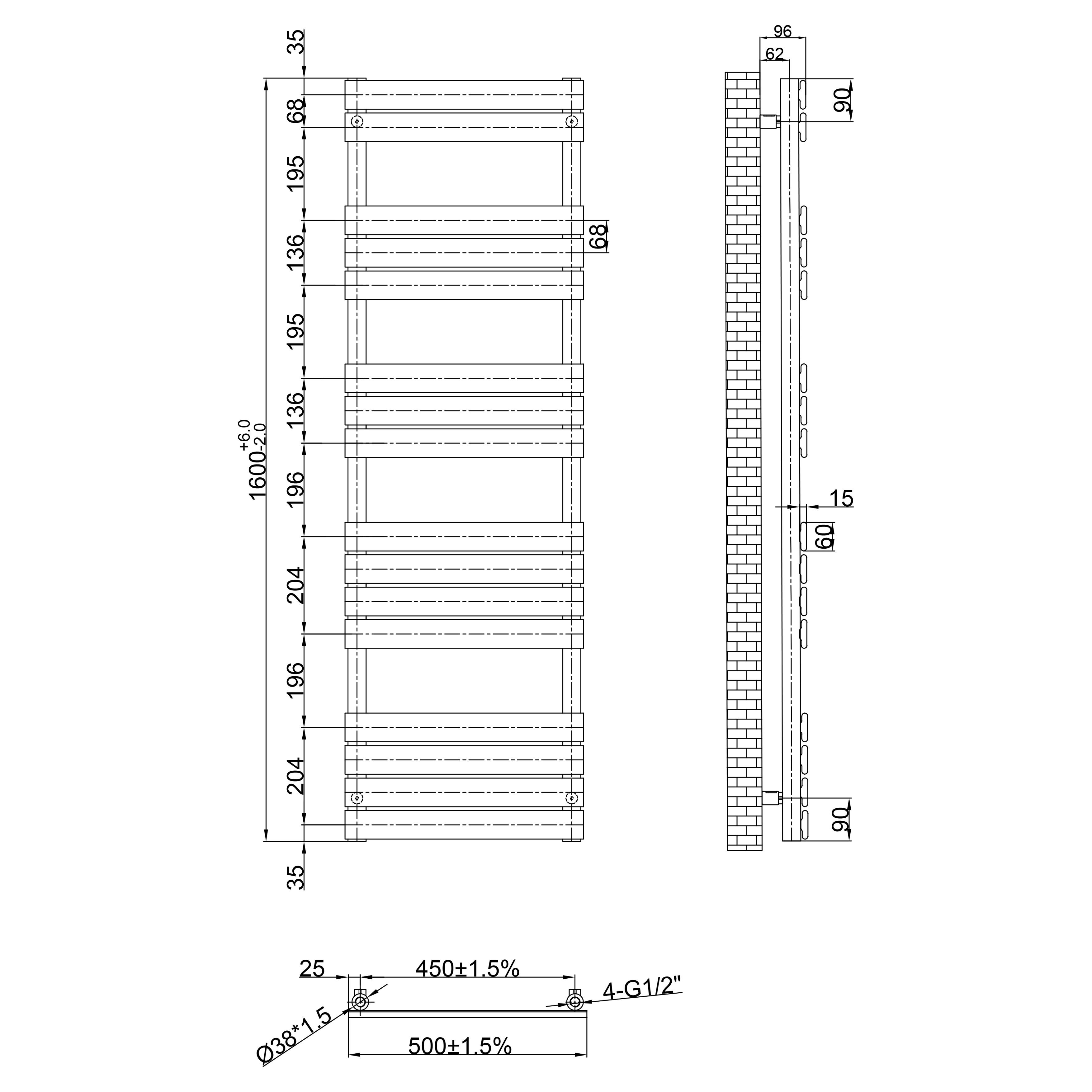 Toasty Hush White Flat Panel Heated Towel Rail