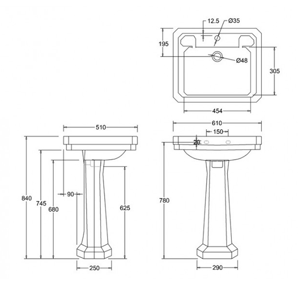 Burlington Victorian 61cm Basin with Pedestal