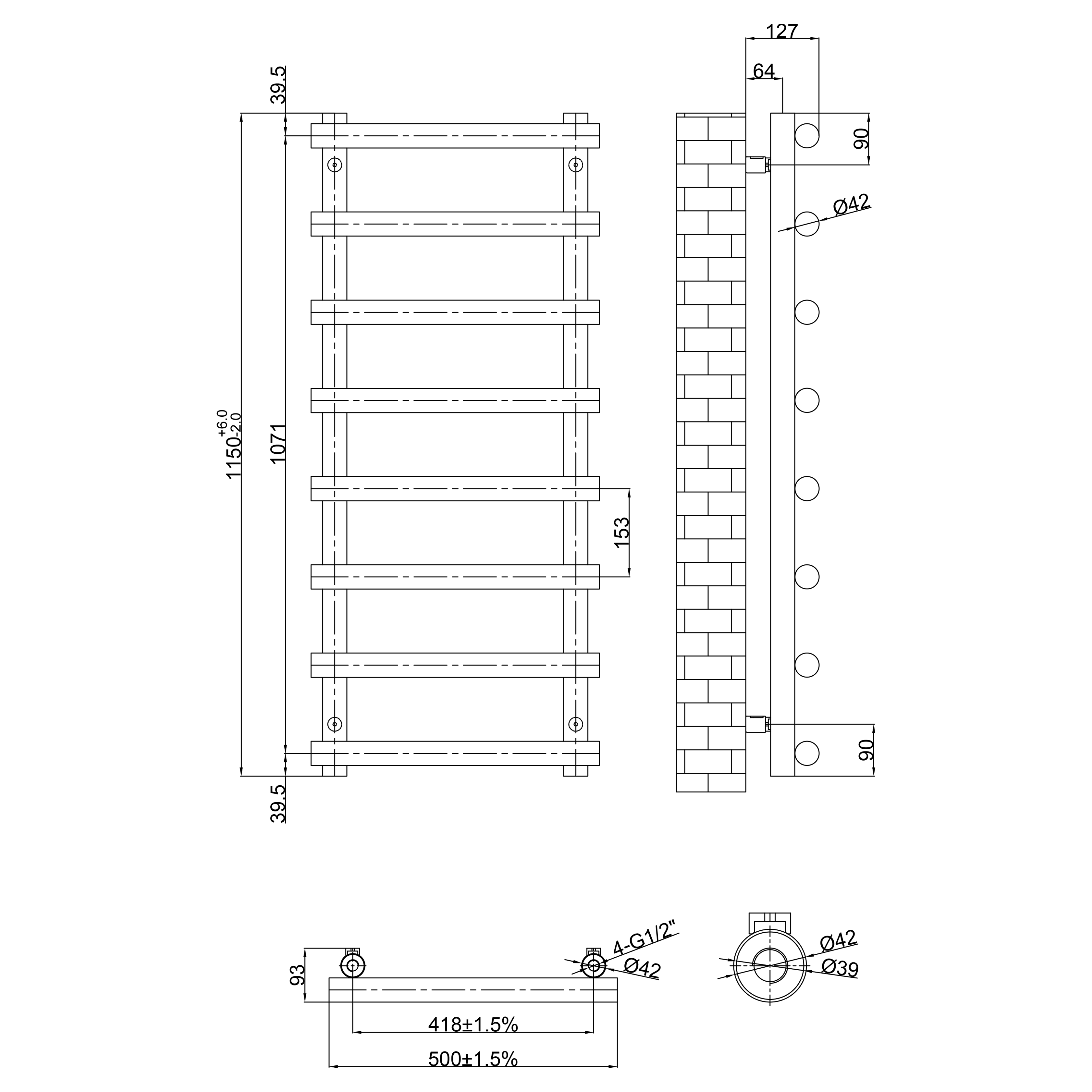 Toasty Yarrow Brushed Bronze Heated Towel Rail