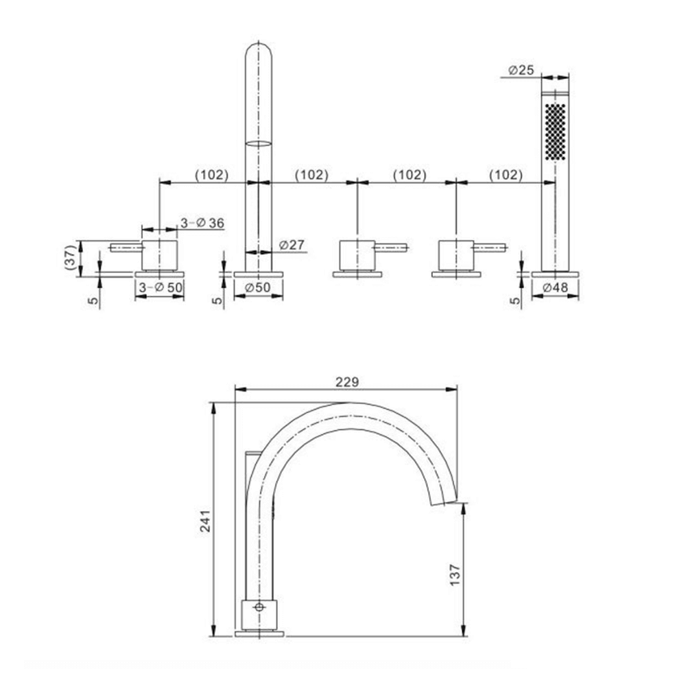 Crosswater MPRO 5 Hole Bath Mixer Tap with Shower Handset - Chrome