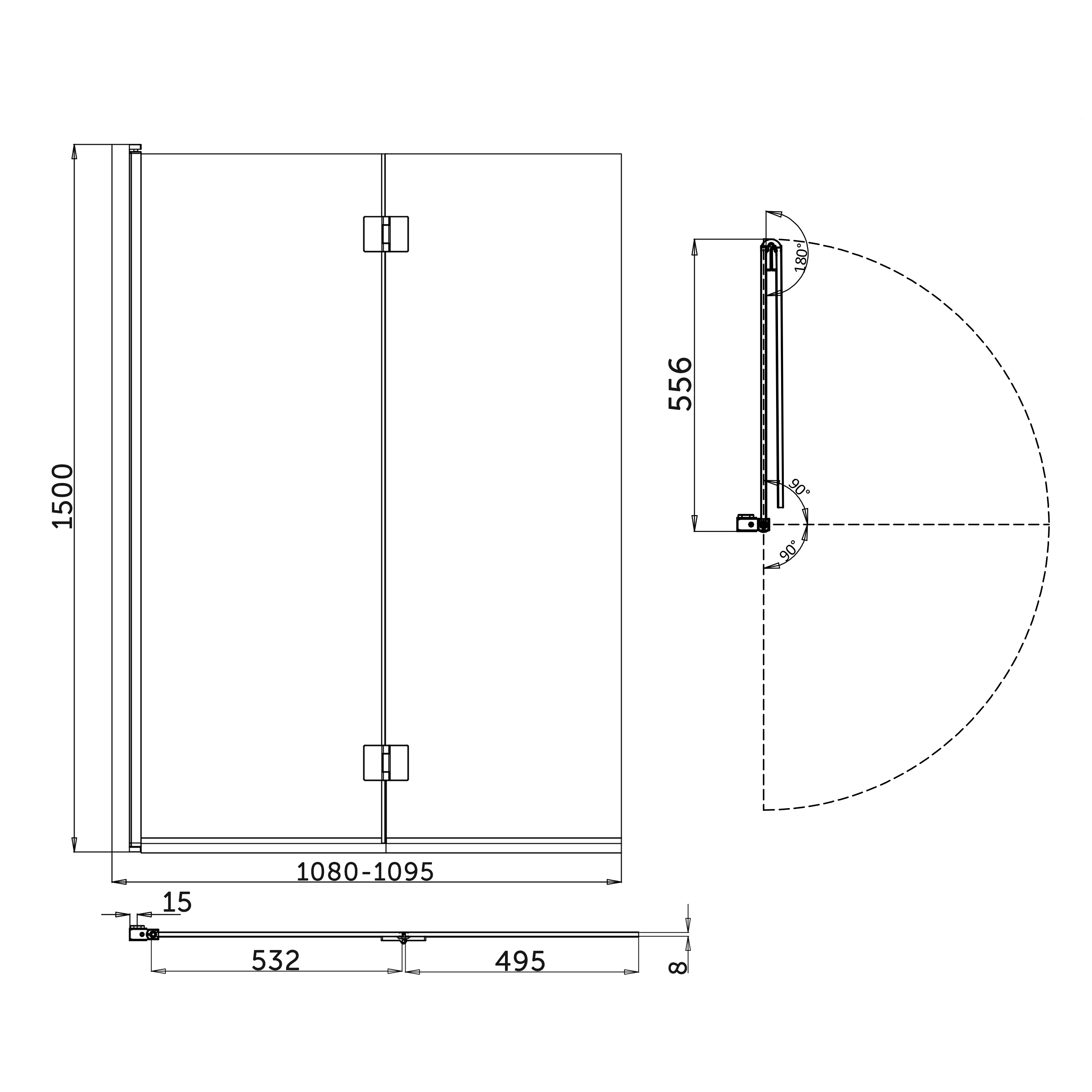 Crosswater Asura 8mm Fully Folding Hinged Bath Screen - 1500 x 1080mm
