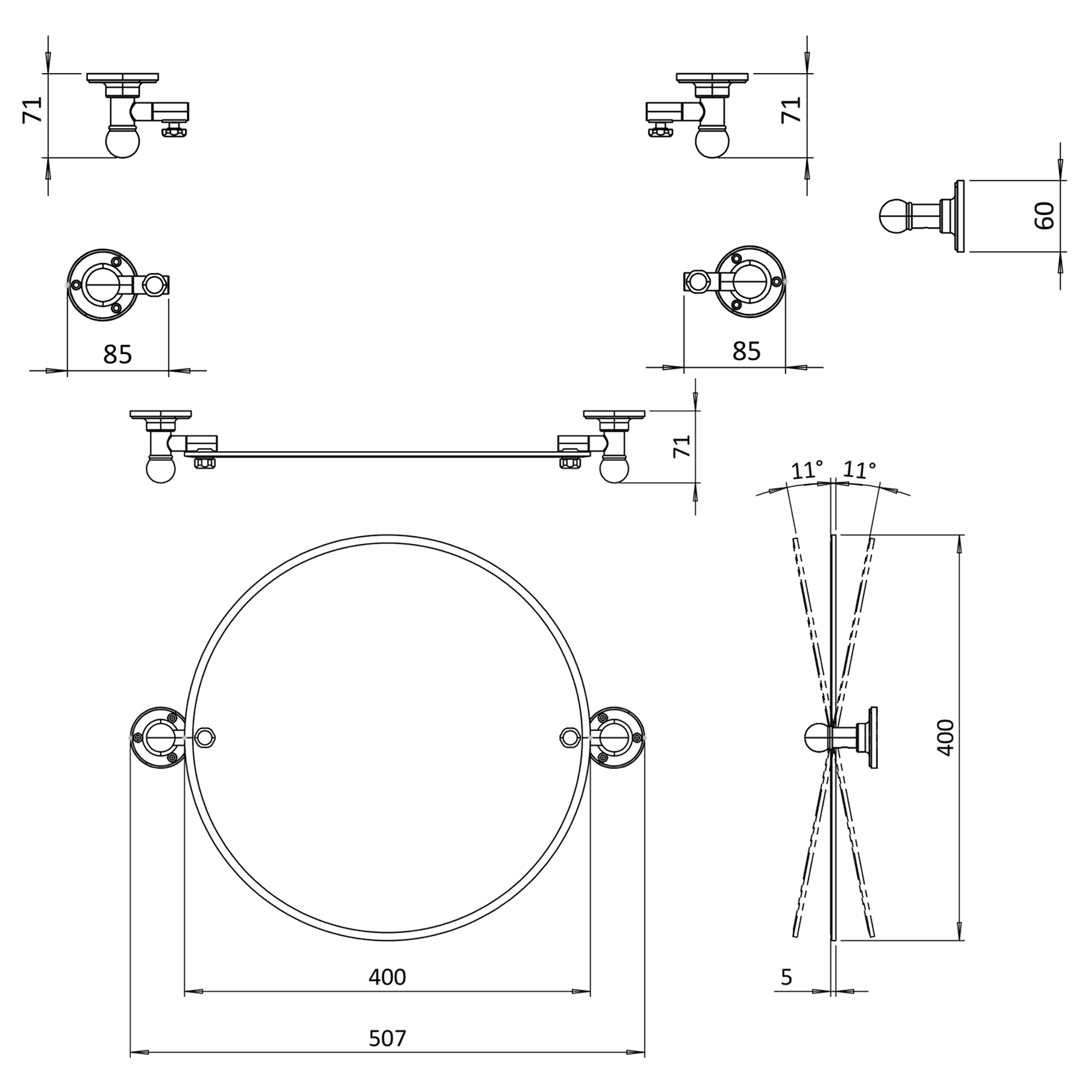 Burlington Round Mirror with Fixings